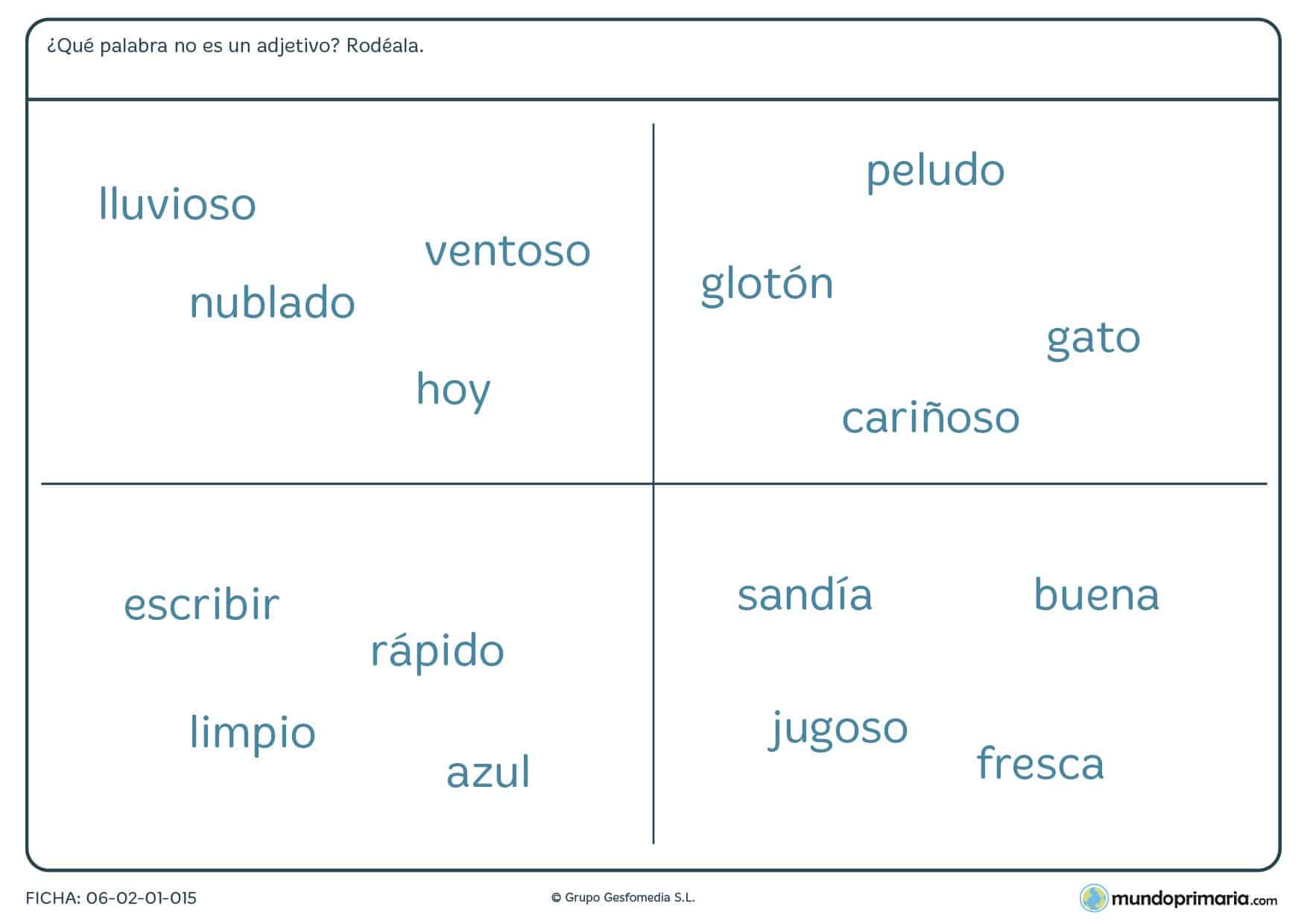 Ficha de lengua de adjetivos para alumnos de 4º de educación primaria