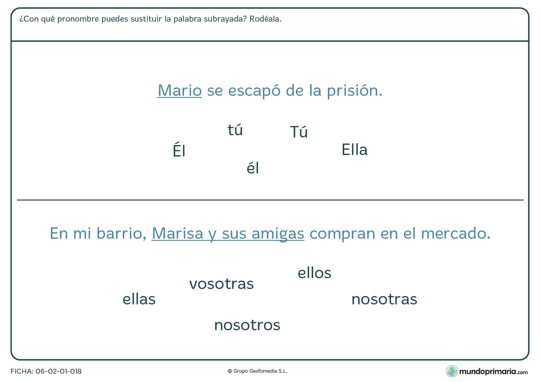 Ficha de reemplazar las palabras destacadas para educación primaria