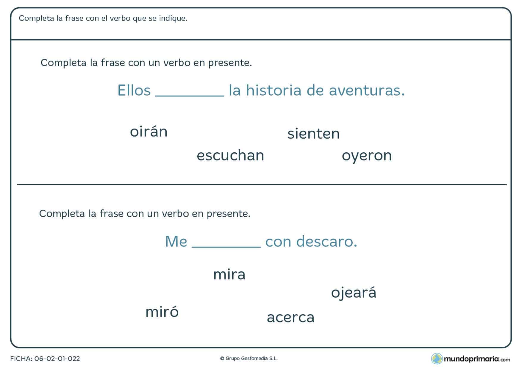 Ficha de elegir el verbo que encaje con el significado de la frase
