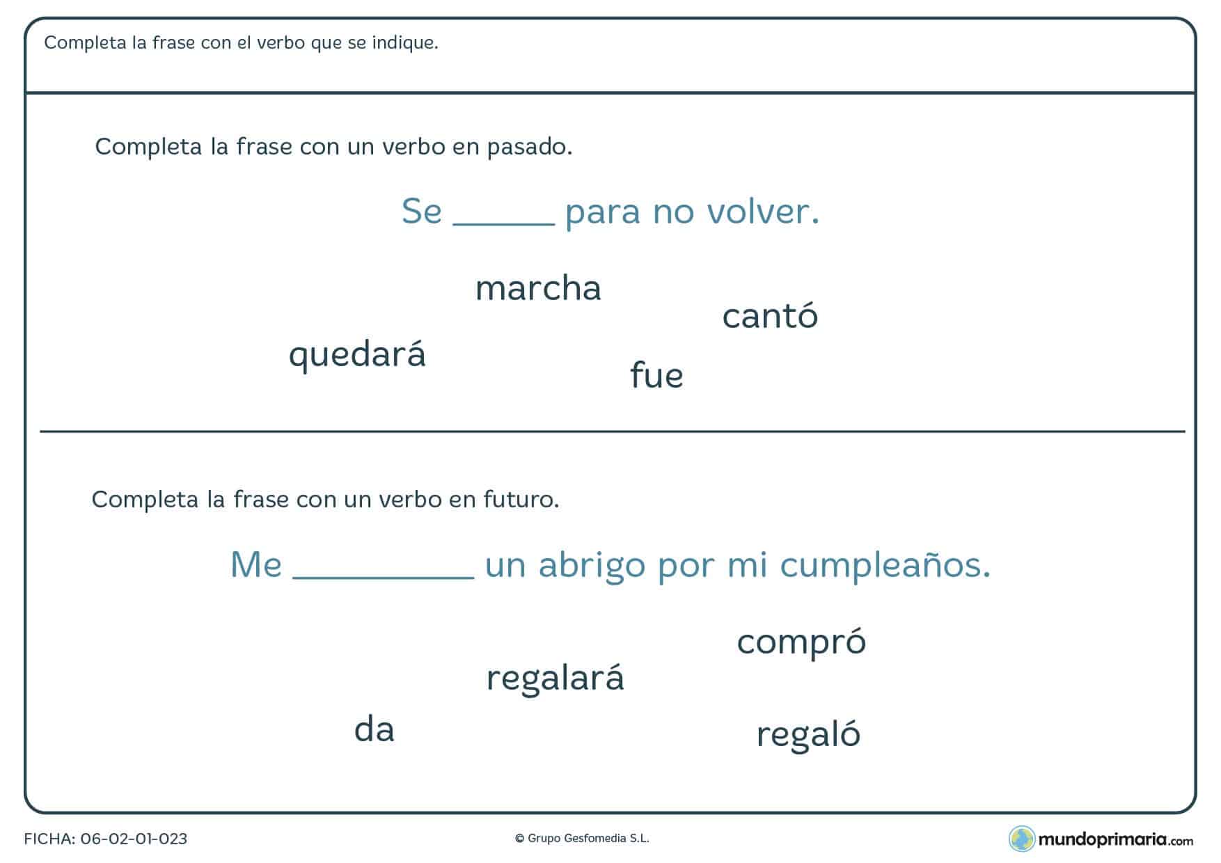 Ficha de utilizar verbos en pasado para alumnos de 4º de Primaria