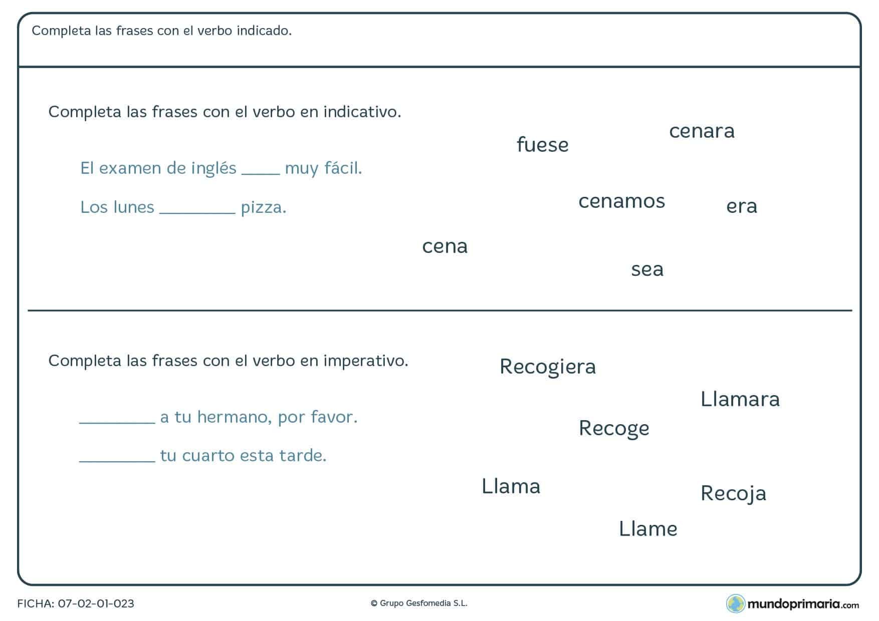Ficha de escoger el verbo que mejor se acople al significado global
