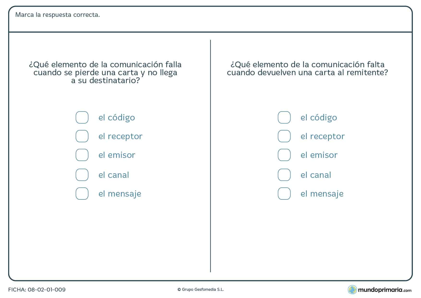 Ficha de marcar la solución sobre la comunicación para Primaria