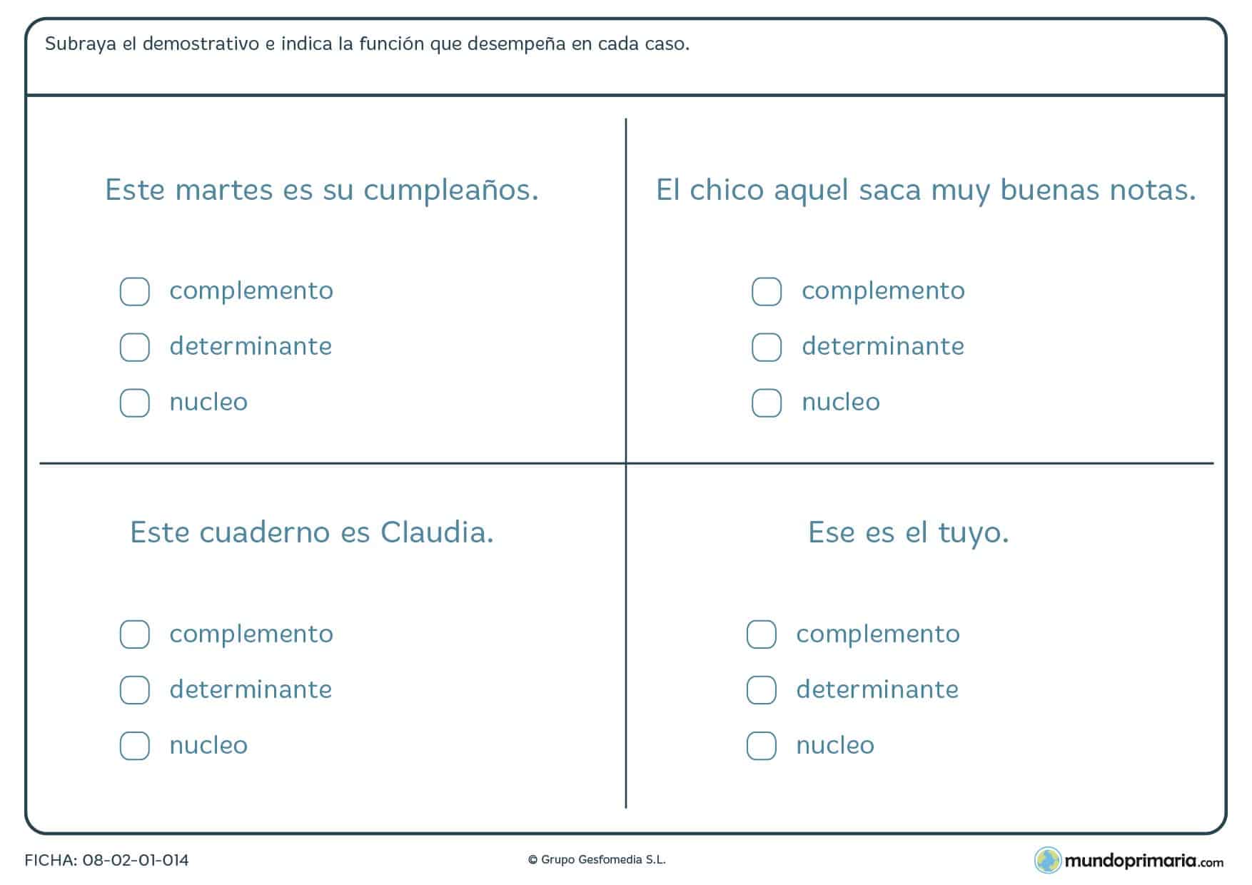 Ficha de determinantes que indican cercanía o lejanía para Primaria