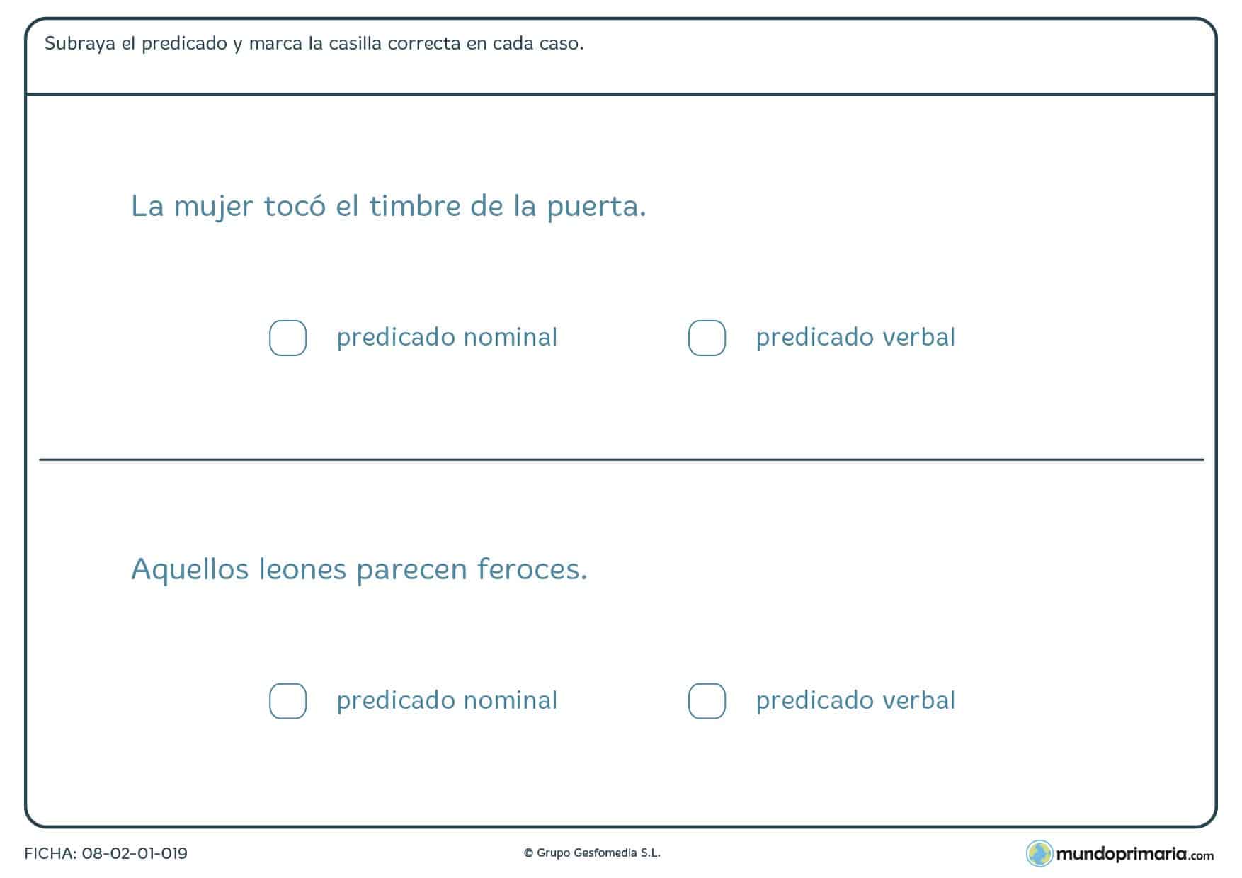 Ficha de marcar la casilla con el predicado correcto para Primaria