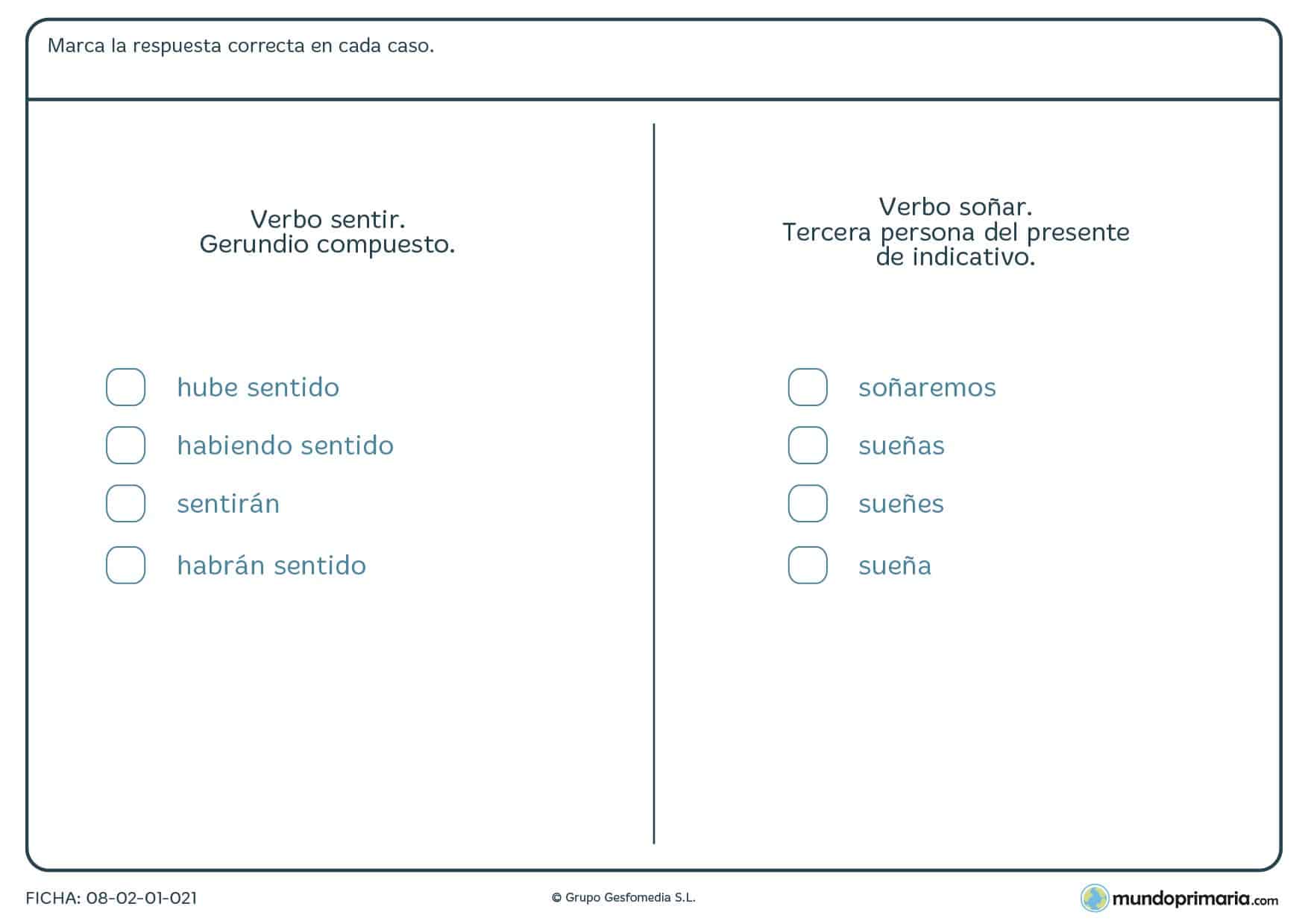 Ficha de las conjugaciones de los verbos para 6º curso de Primaria