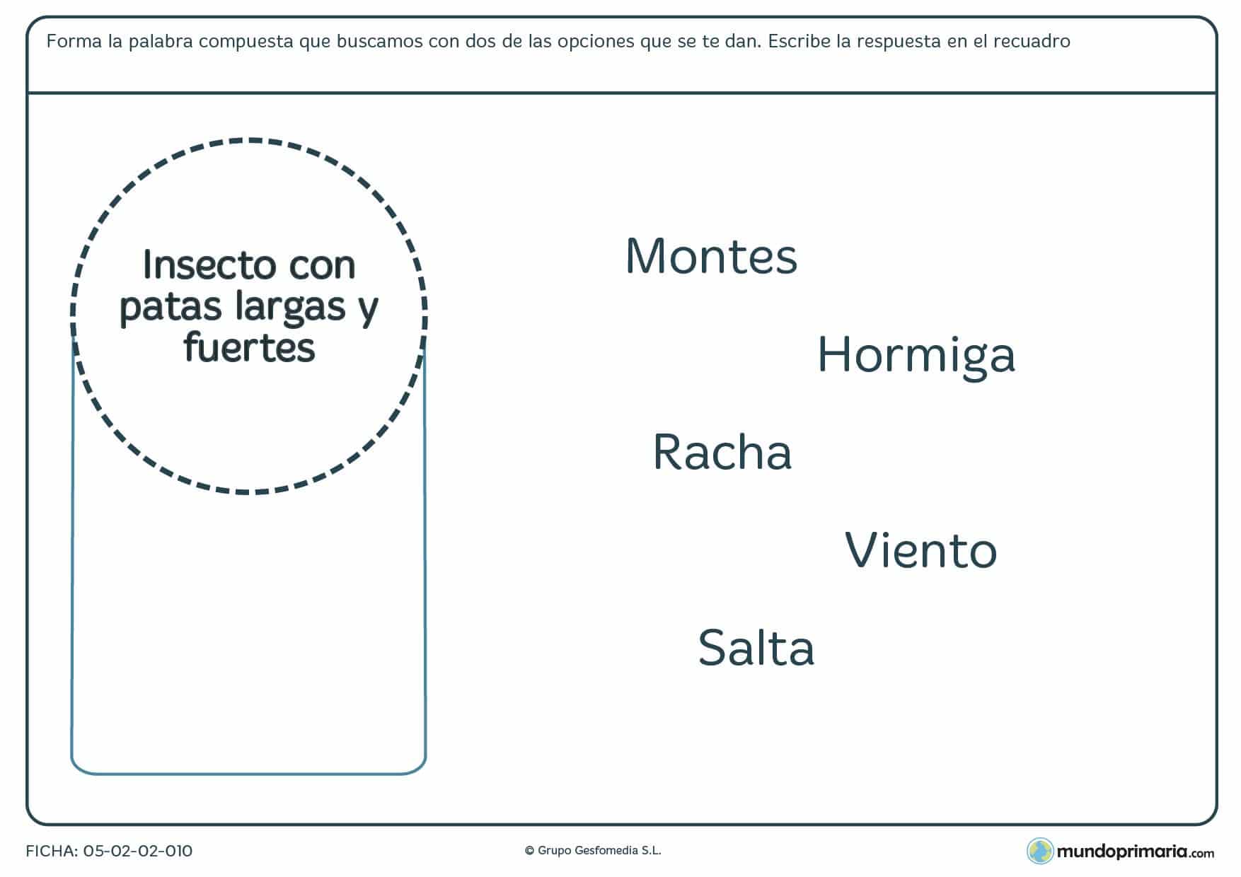 Ficha para crear la palabra que sea un insecto con patas para 3º curso