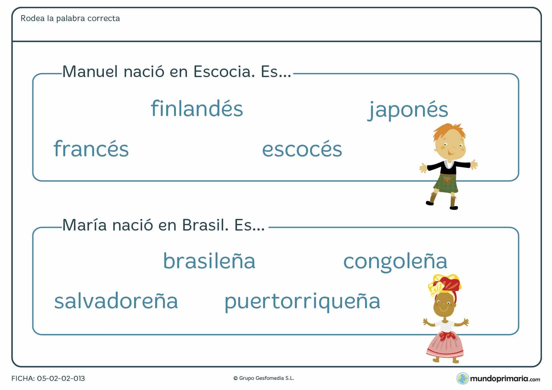 ¿De qué país proviene Manuel y María? Escríbelo. Ficha para Primaria