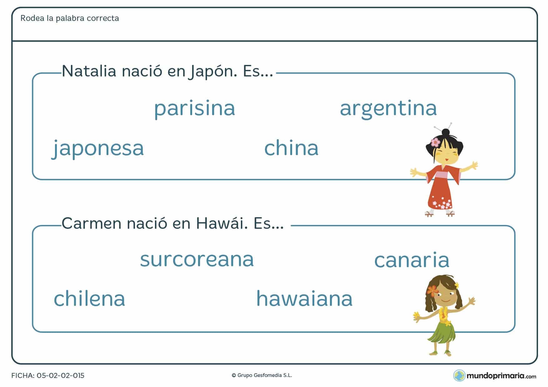 Ficha sobre los orígenes de Japón y Hawái para niños de 3º curso