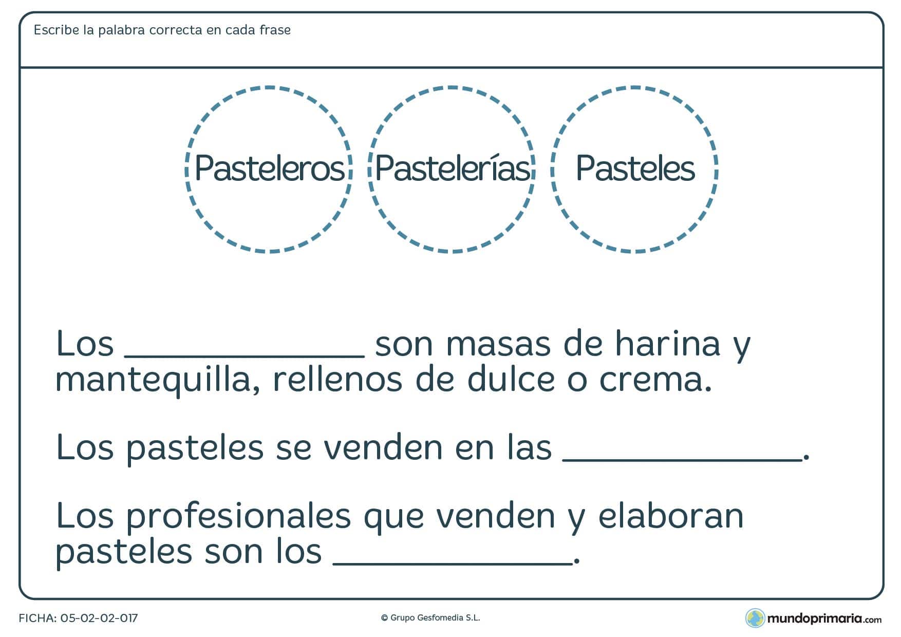 Ficha de palabras que son de la misma familia para alumnos de Primaria