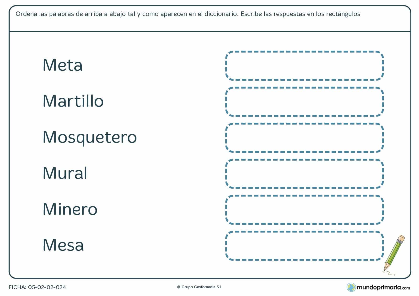 Ficha de ordenar las palabras que empiezan por M para Primaria