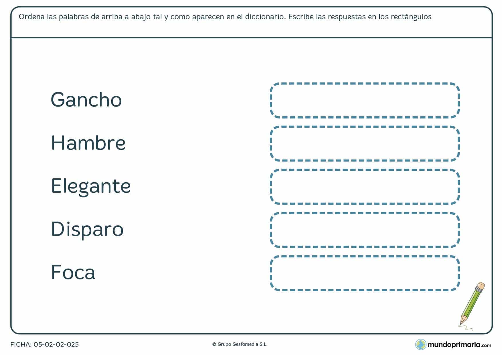 Ficha para hacer la estructura de orden alfabético para 3º de Primaria