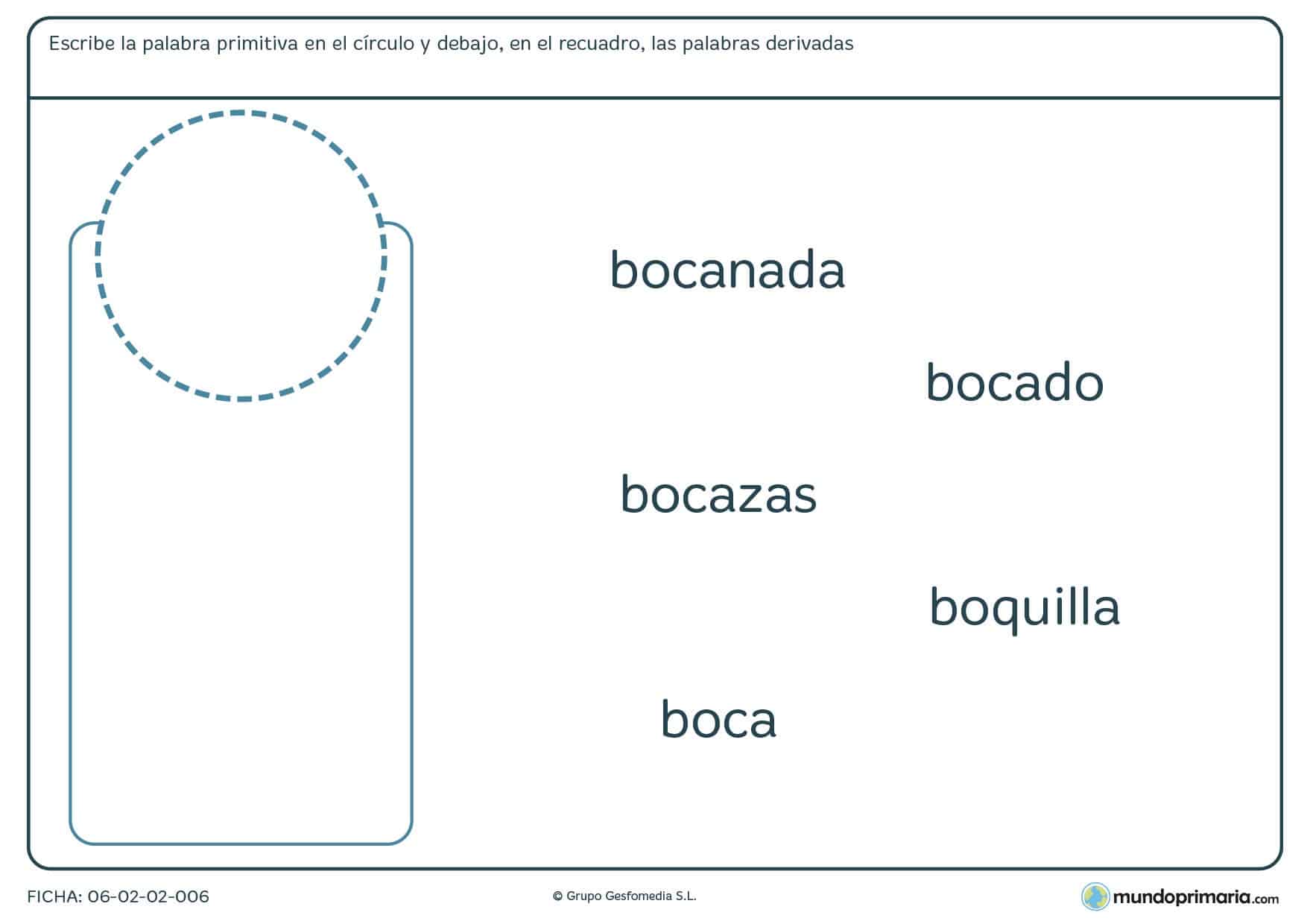 Ficha de palabras primitivas y derivadas para educación Primaria