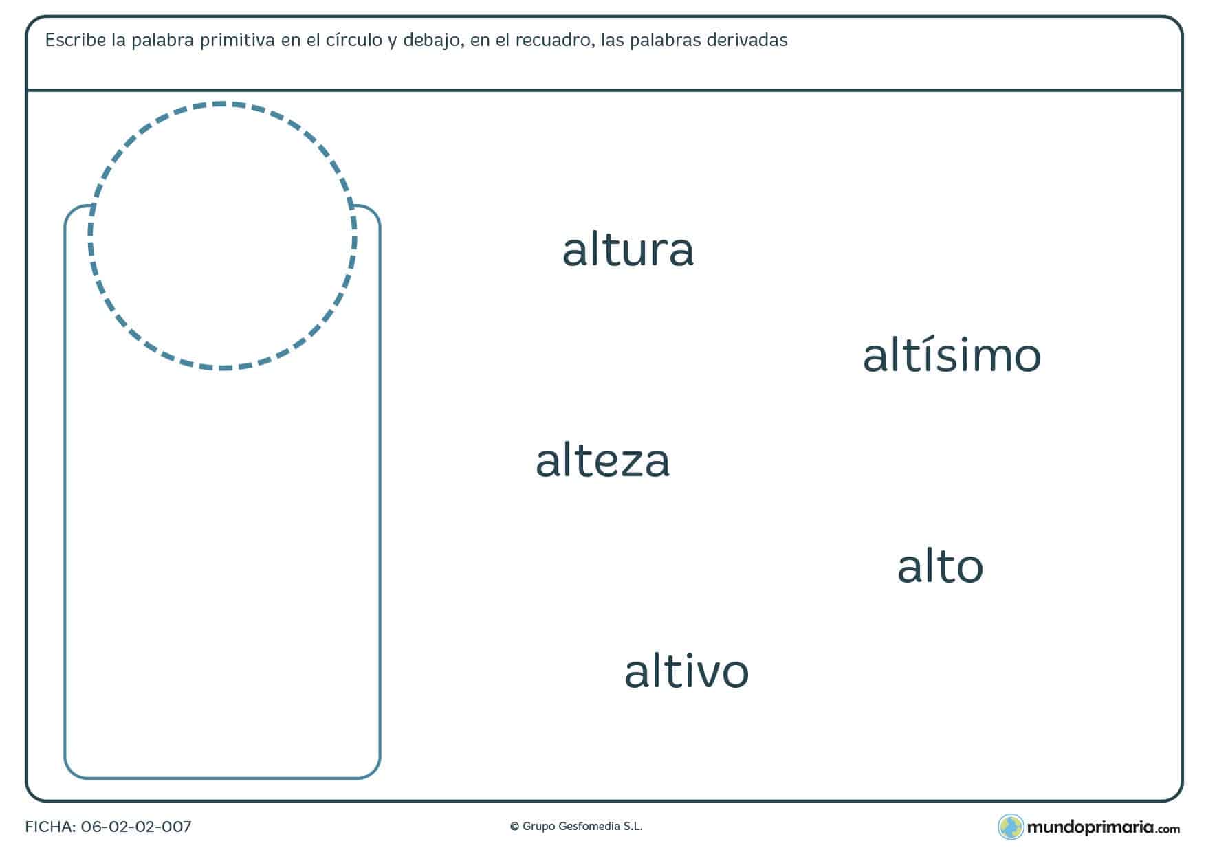 Ficha de escribir la familia de palabras en el círculo y en el cuadro