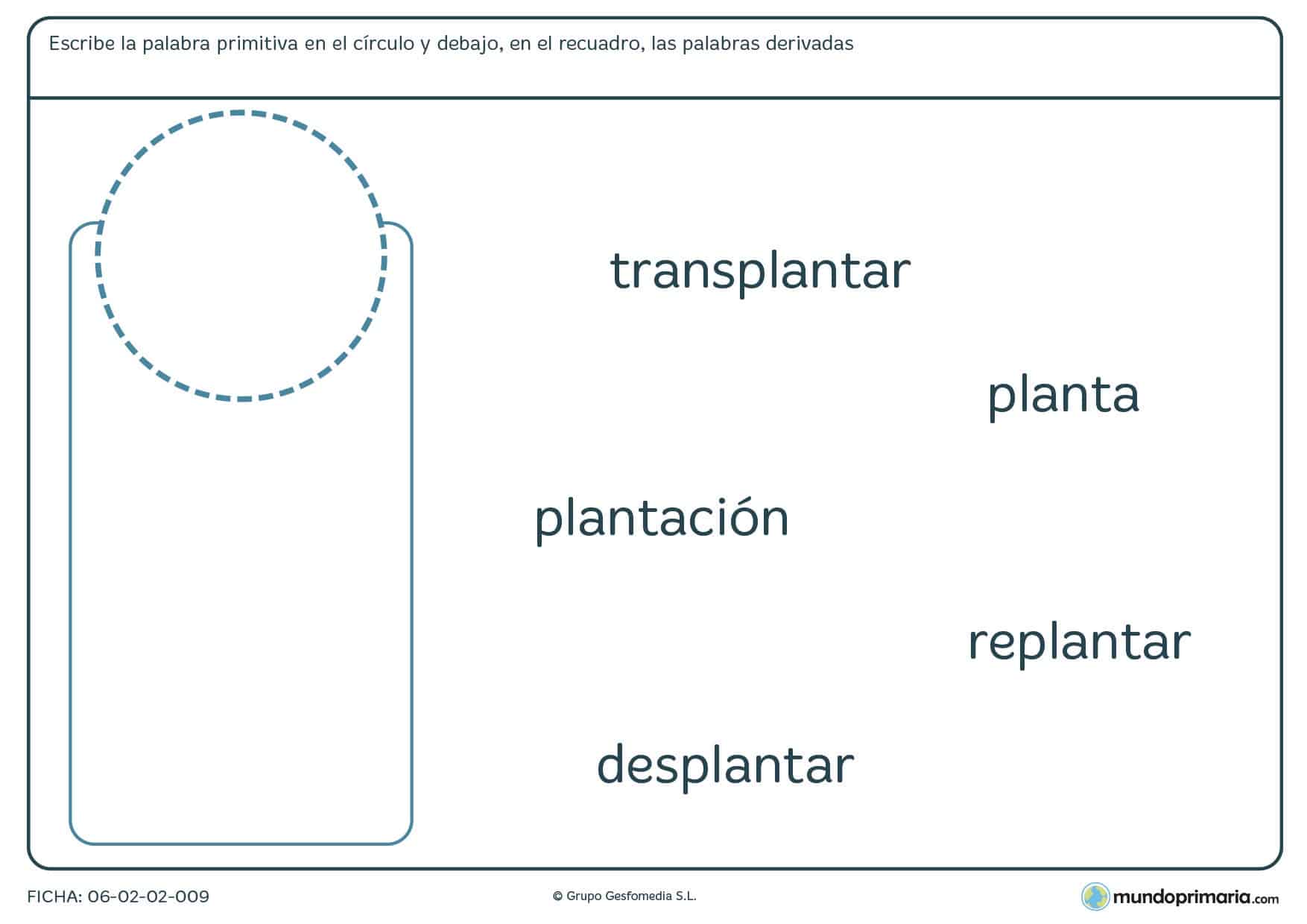 Ficha de aprender lo que son palabras derivadas y primitivas