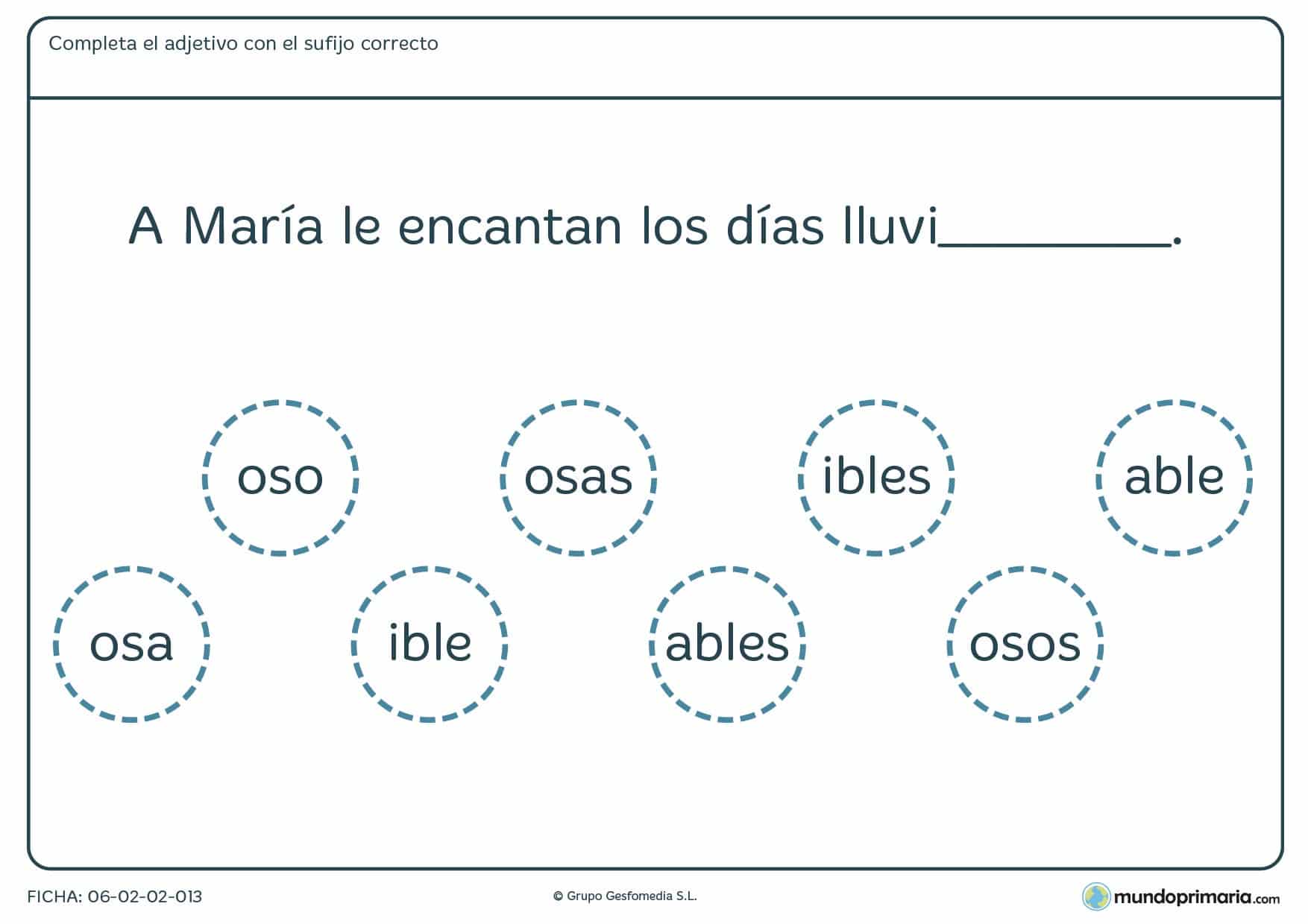 Ficha para niños de 4º de Primaria sobre el uso de los sufijos