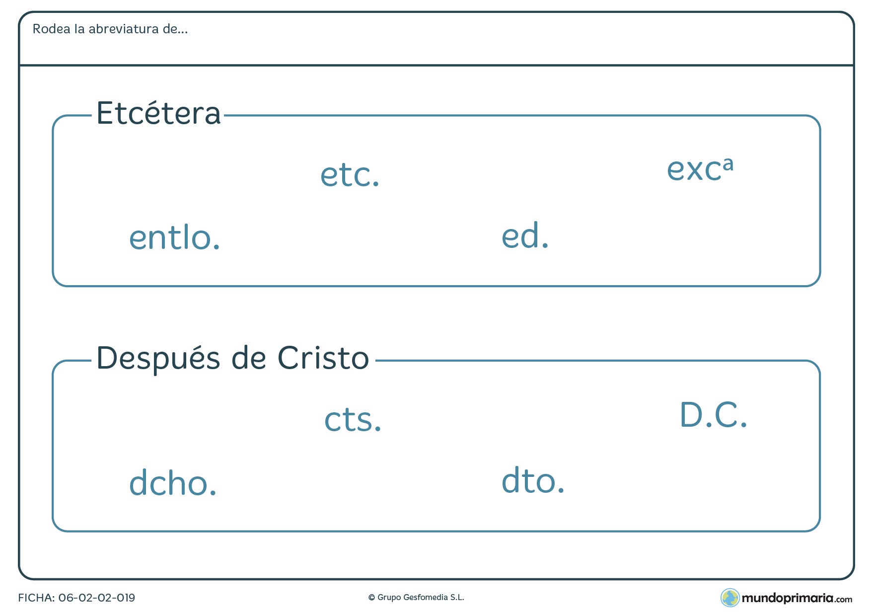 Ficha de lenguaje para aprender distintos tipos de abreviaturas