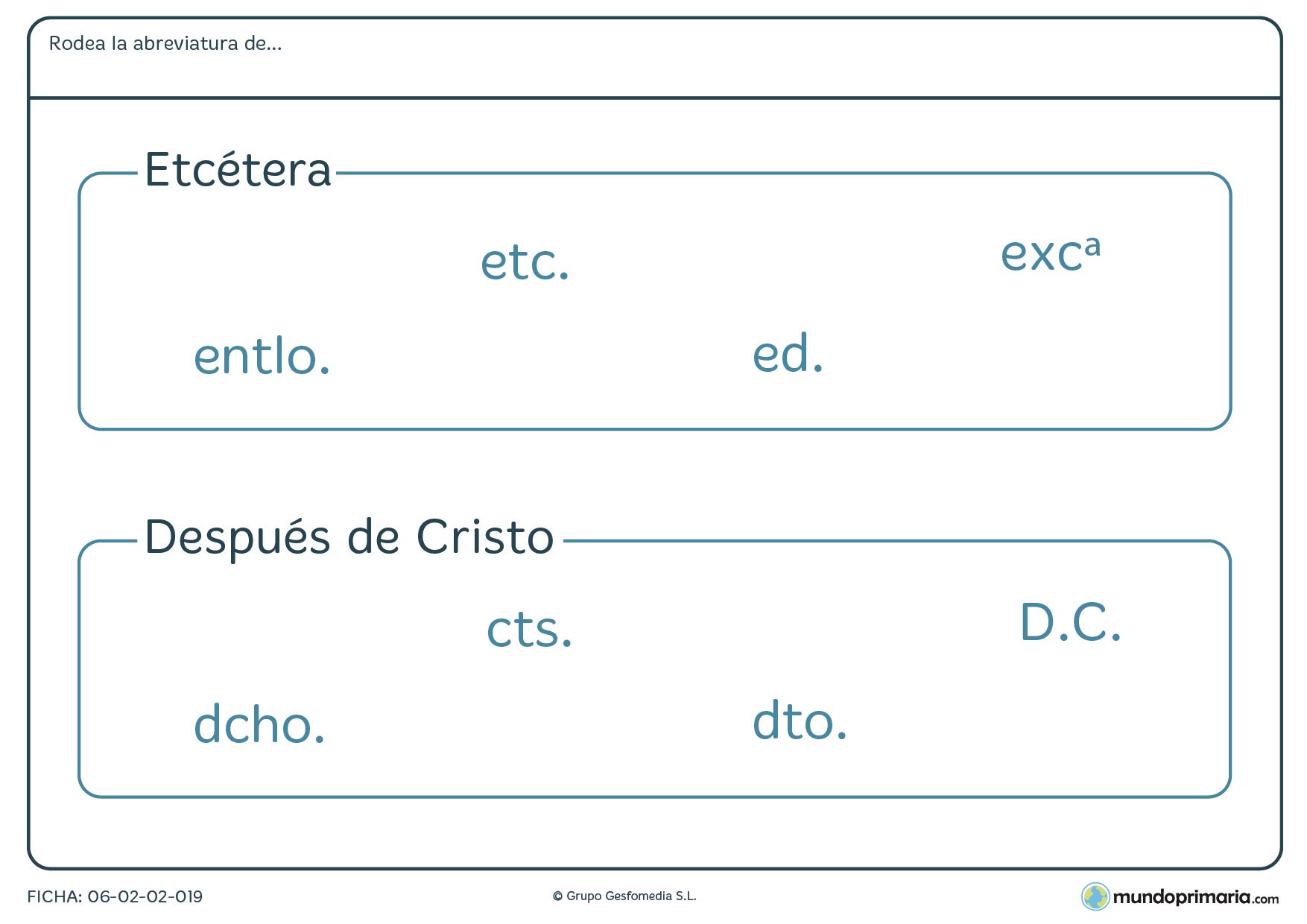 Ficha de lenguaje para aprender distintos tipos de abreviaturas