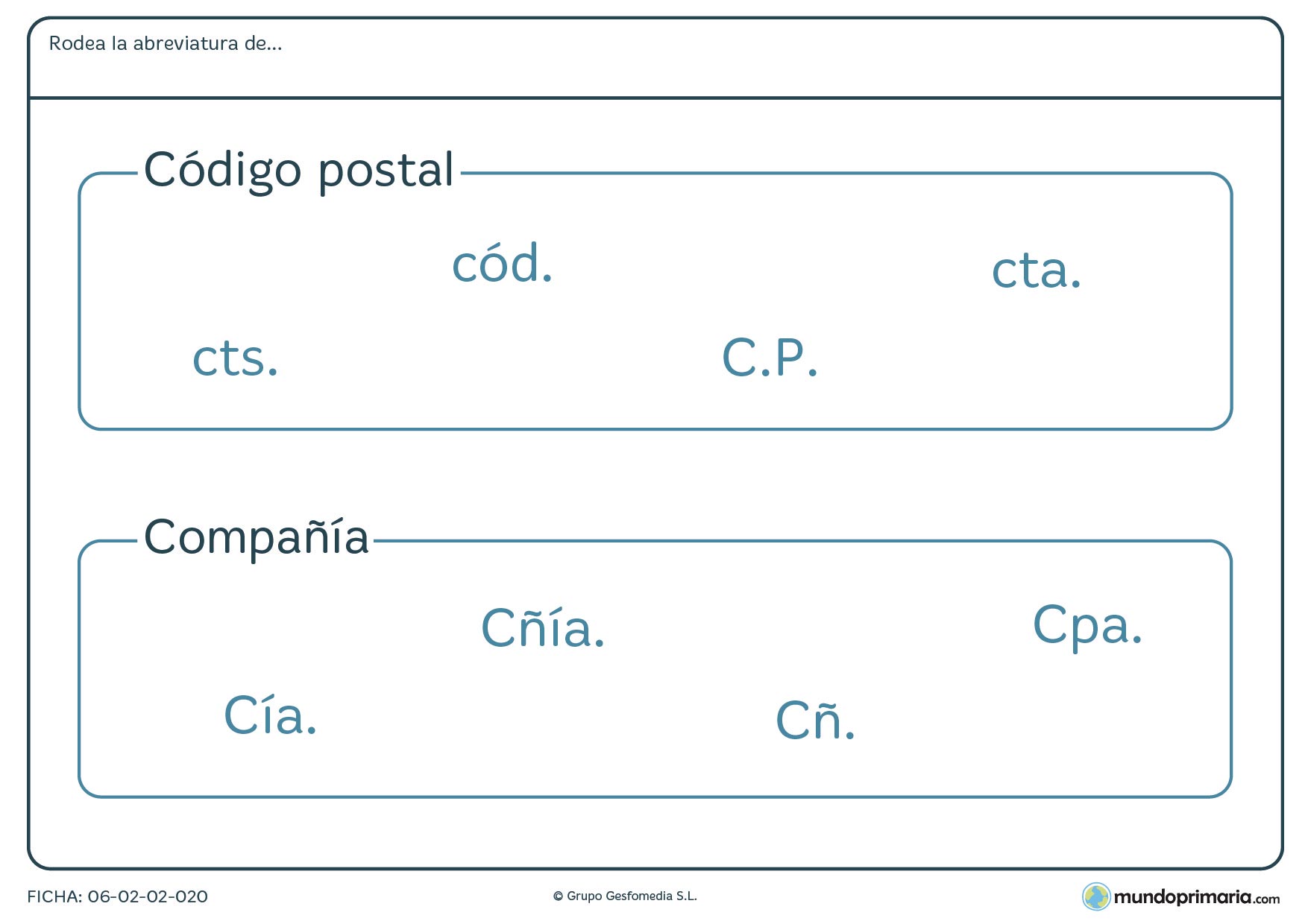 Ficha de estudiar palabras que se pueden acortar para 4º de Primaria
