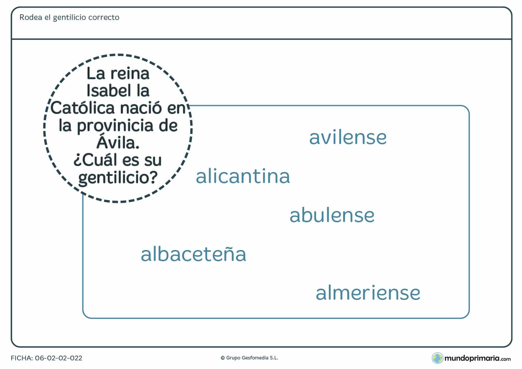Ficha de lenguaje sobre los diferentes gentilicios de España