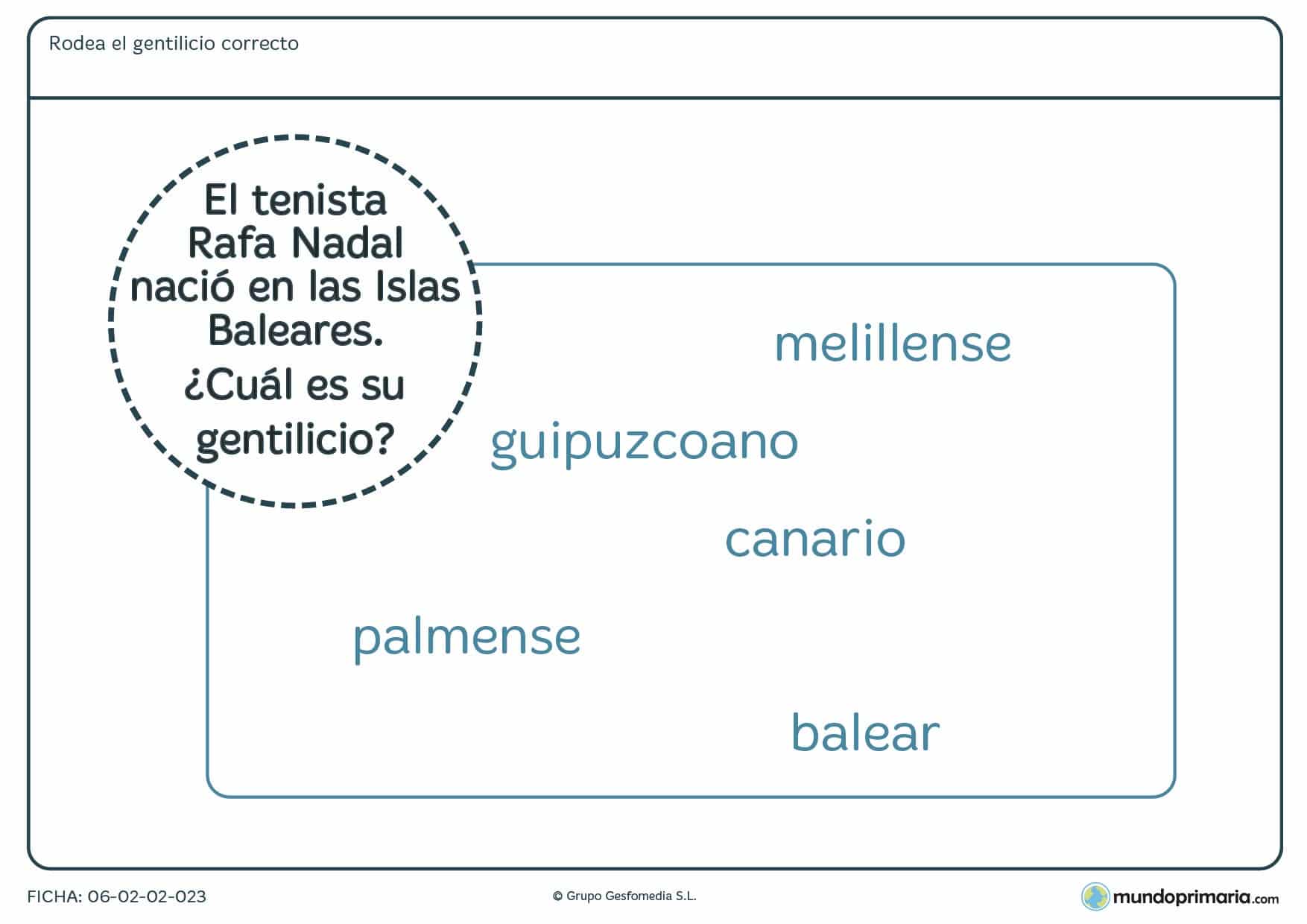 Ficha de rodear el gentilicio correcto para 4º de educación infantil