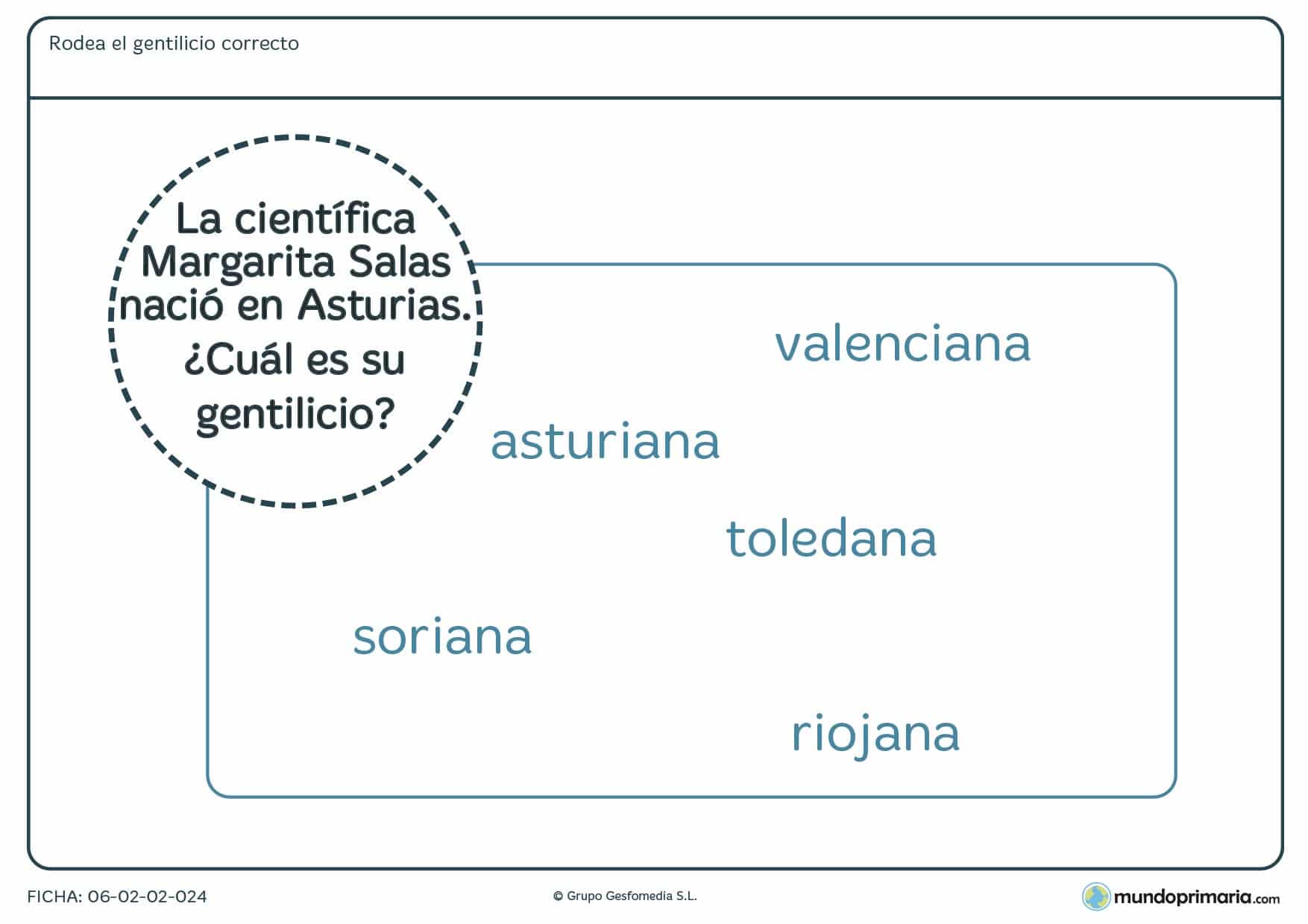 Ficha de lenguaje del gentilicio de Asturias para educación Primaria