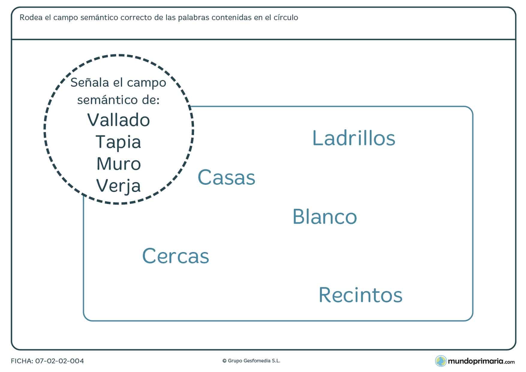 Señala el campo semántico de algunas palabras para 5º de Primaria