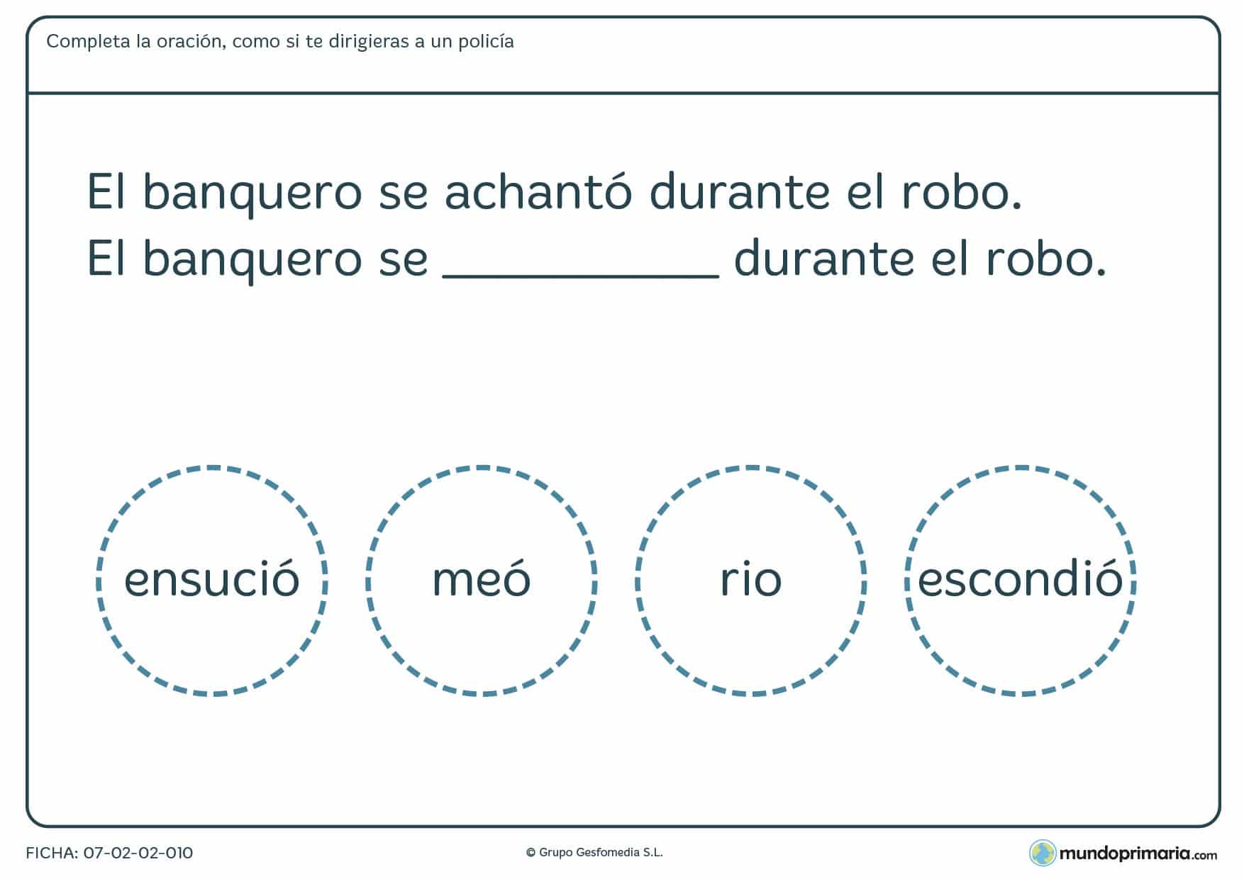 Ficha de lenguaje formal con un policía para 5º curso de Primaria