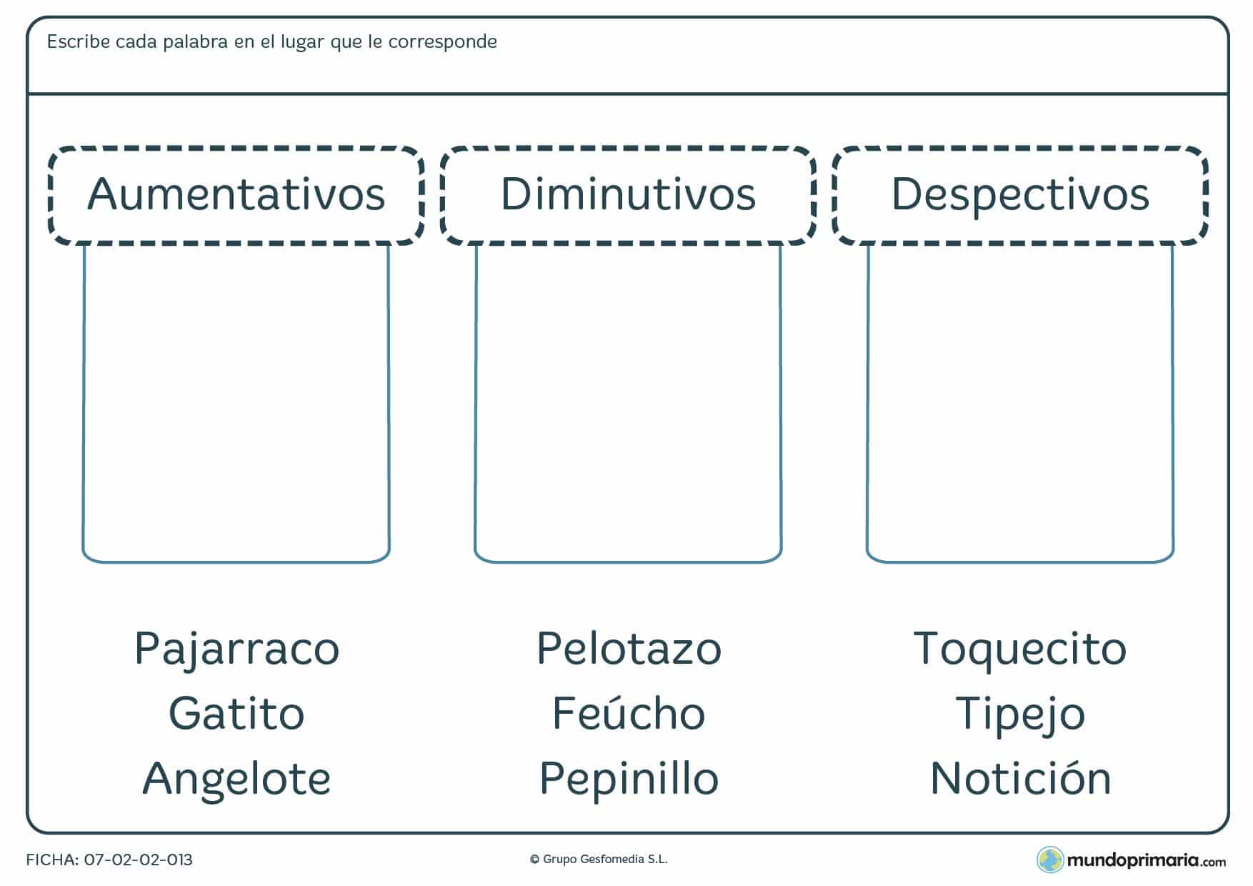 Ficha para formar palabras con sufijos para niños de 5º de Primaria