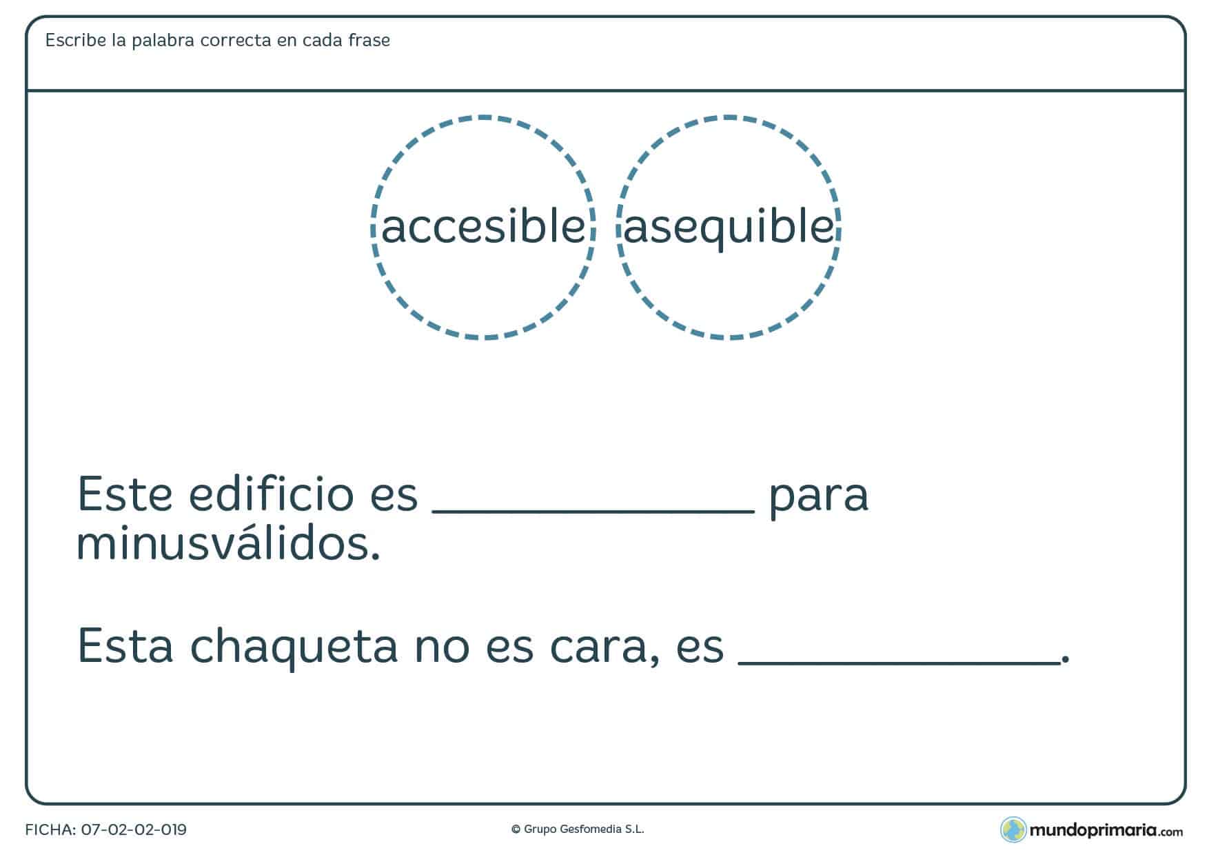 Ficha sobre palabras que se pueden confundir por su significado