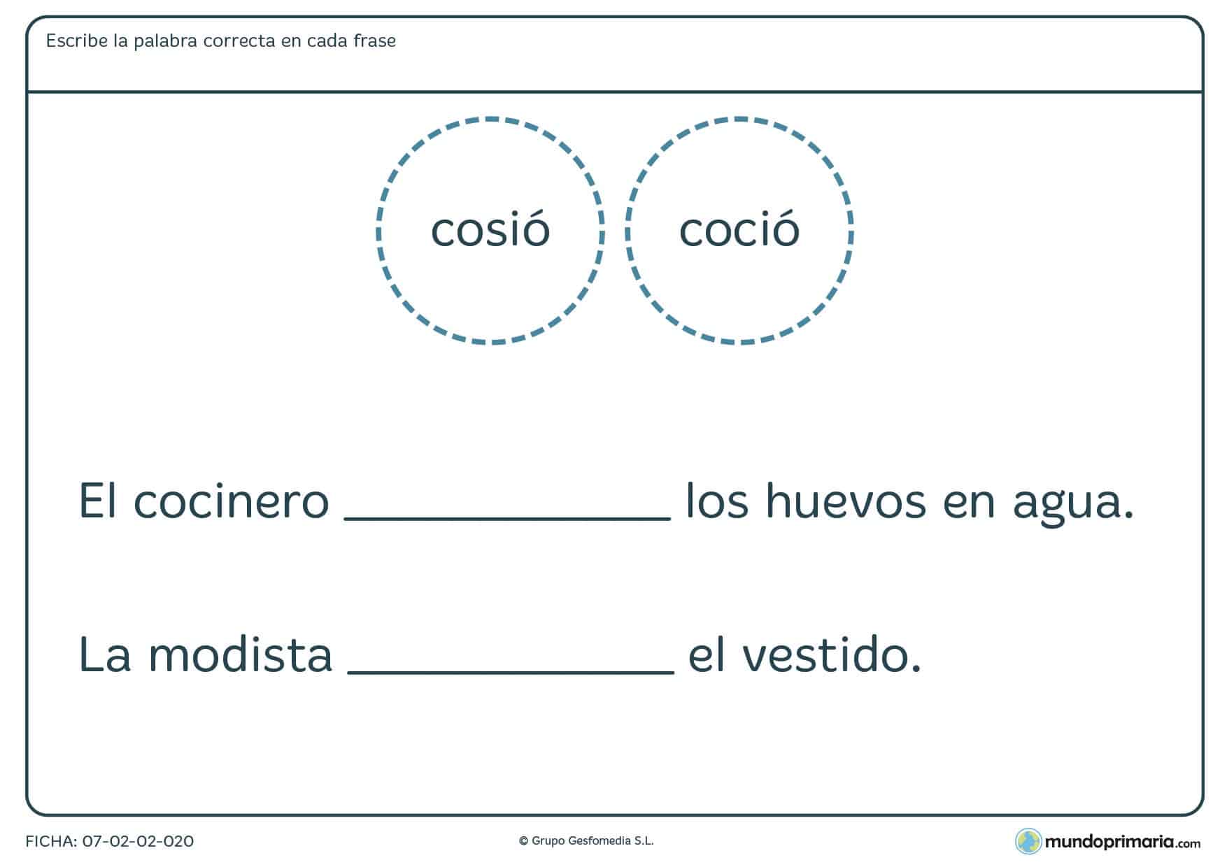 Ficha de escribir la palabra correcta en cada frase para Primaria