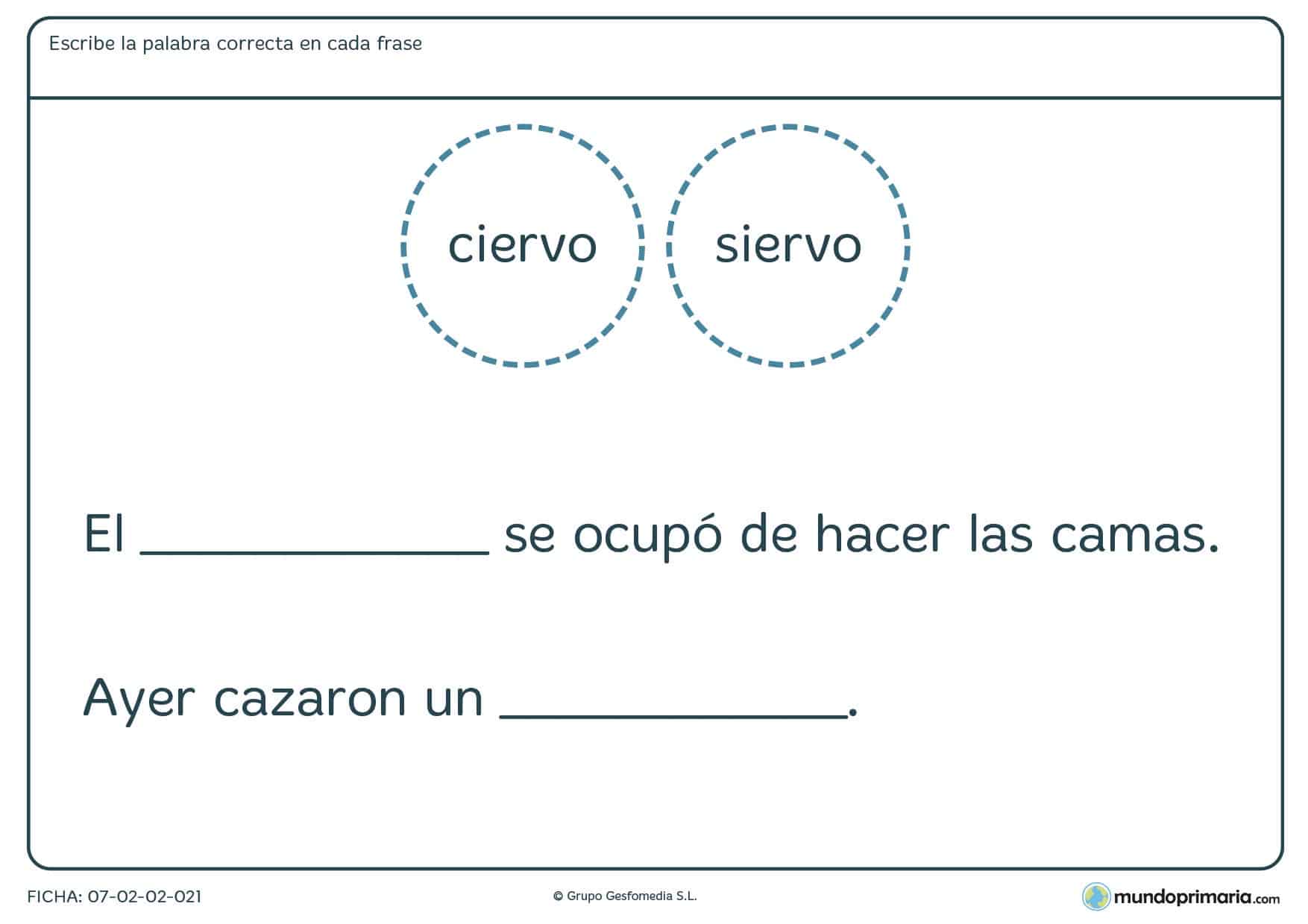 Ficha de ver las palabras y colocarlas en las frases con atención