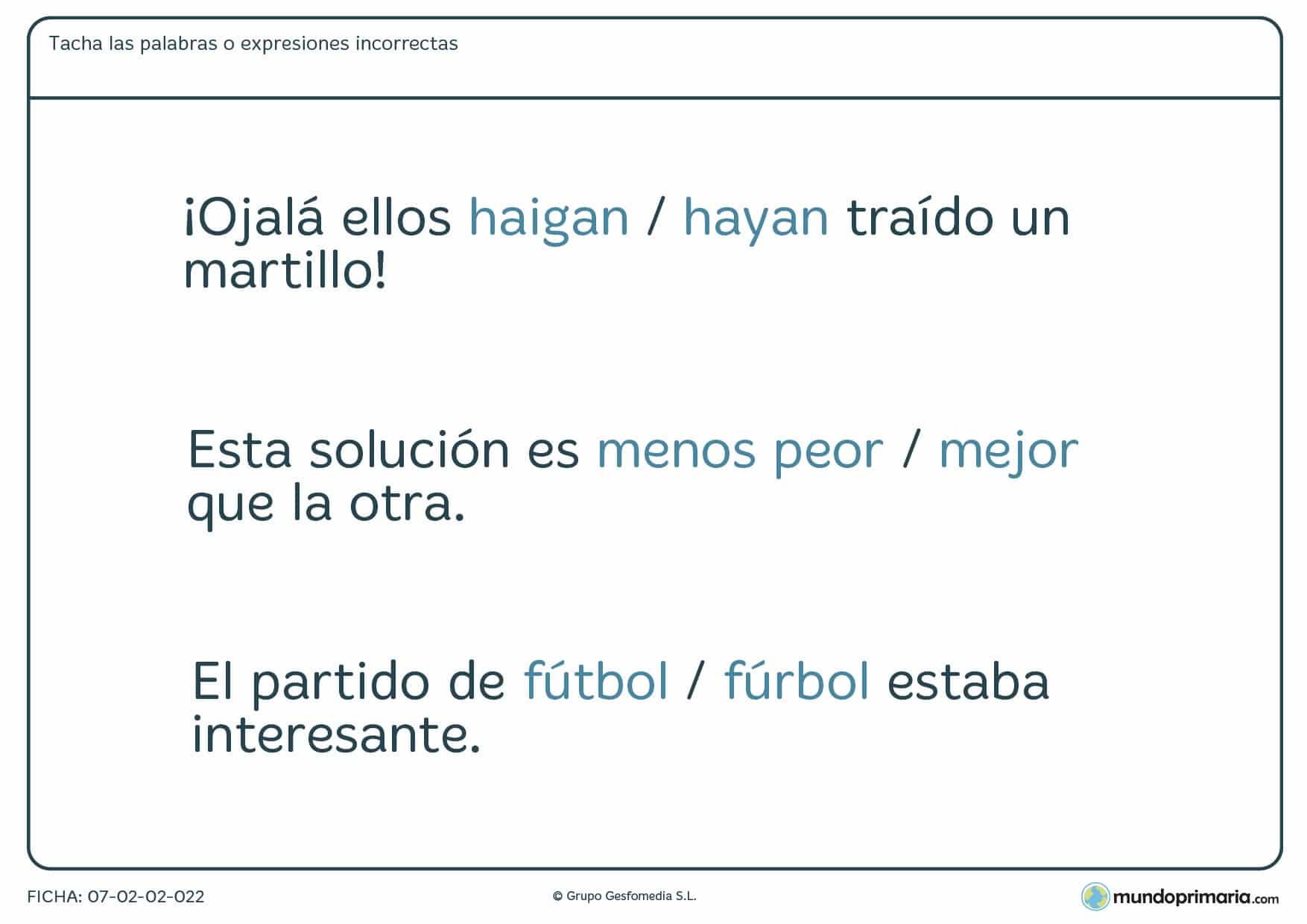 Ficha de tachar las palabras o las expresiones que sean incorrectas