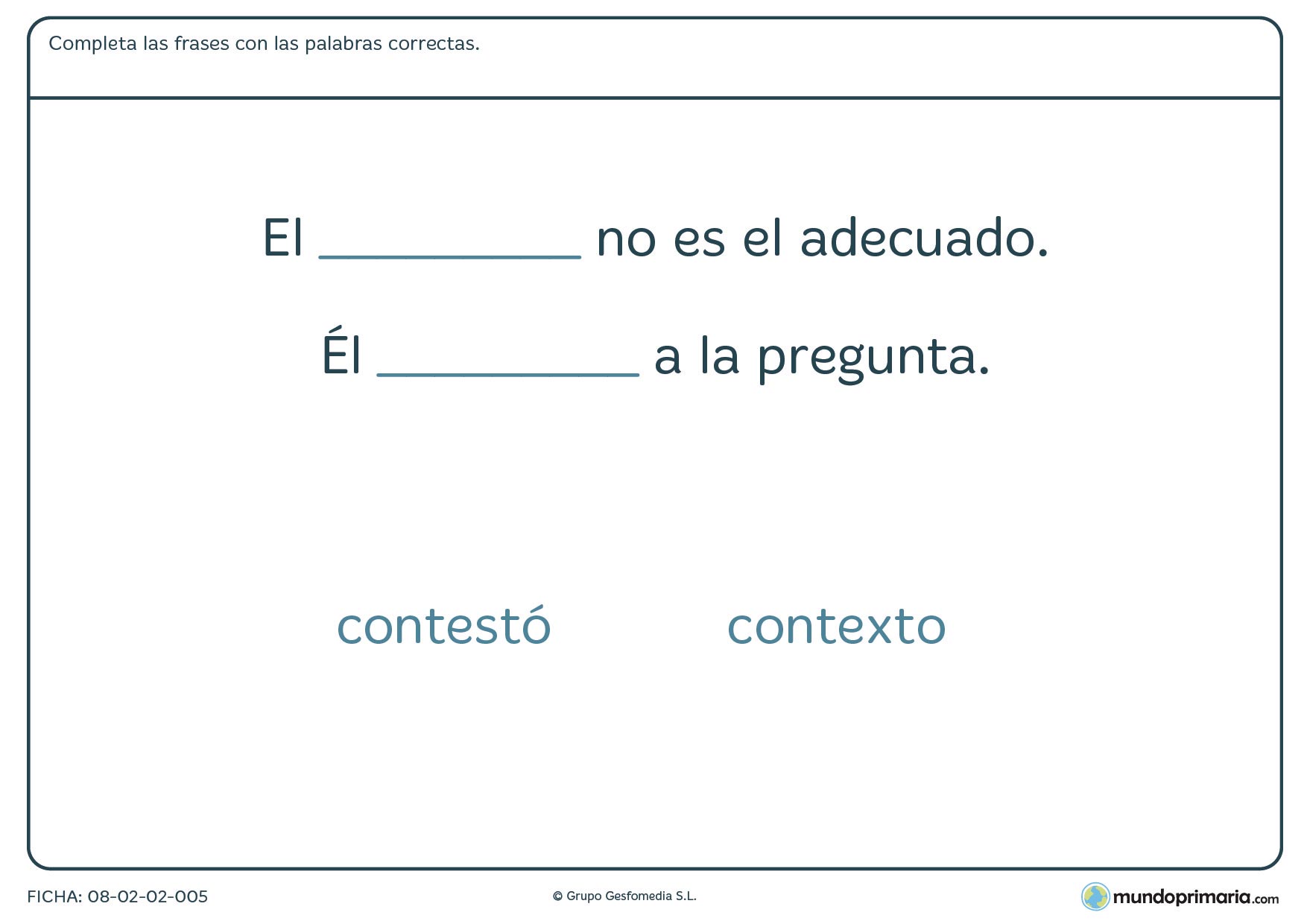 Ficha de palabras similares en escritura para niños de Primaria