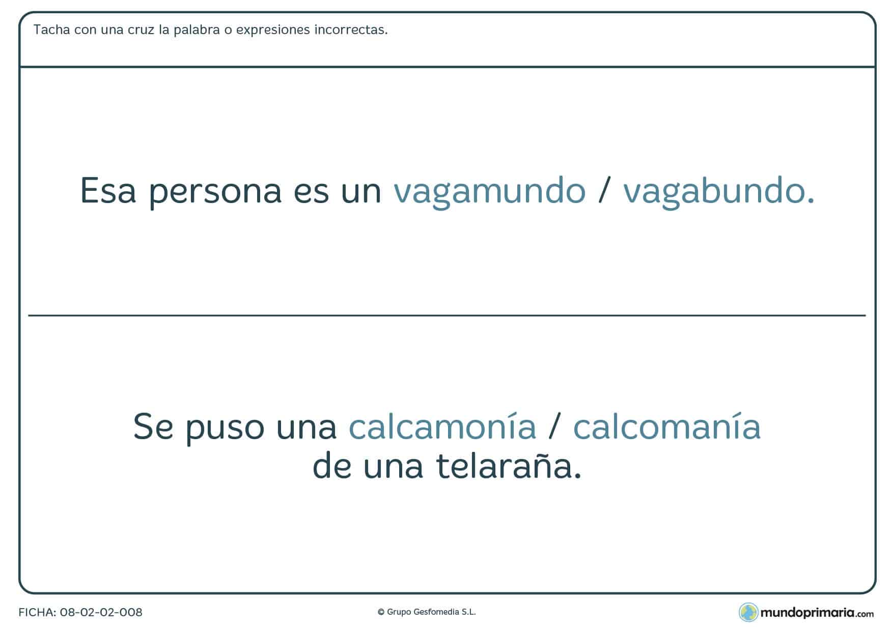 Ficha con palabras mal y bien escritas para causar confusión