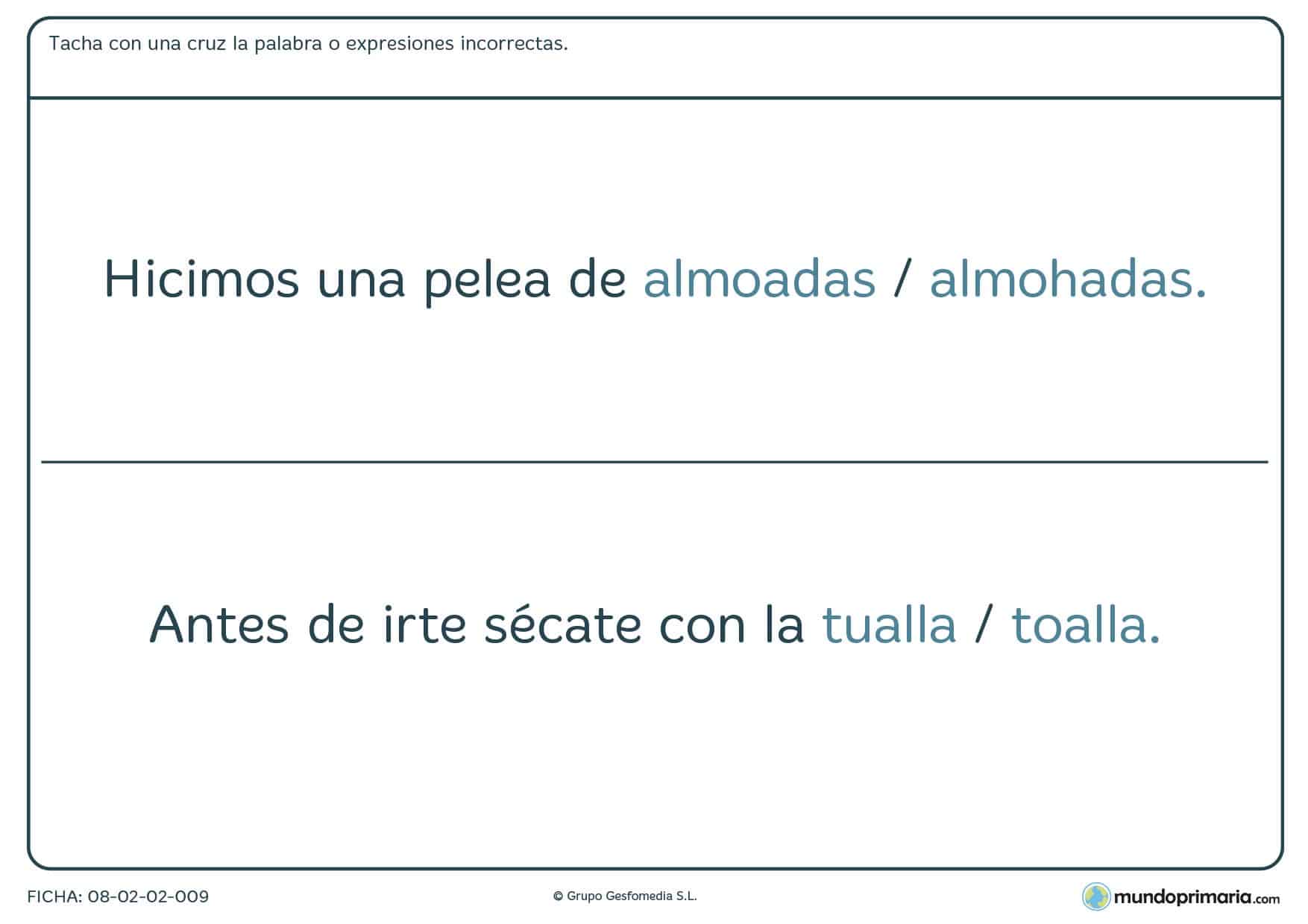 Ficha de expresiones incorrectas para alumnos de 6º curso de primaria