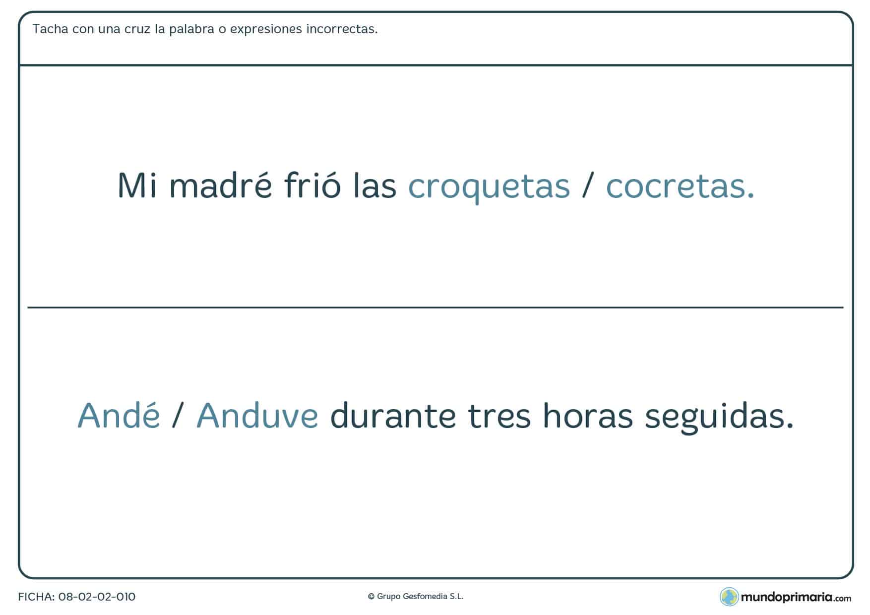 Ficha de palabras que pueden dar lugar a confusión para Primaria