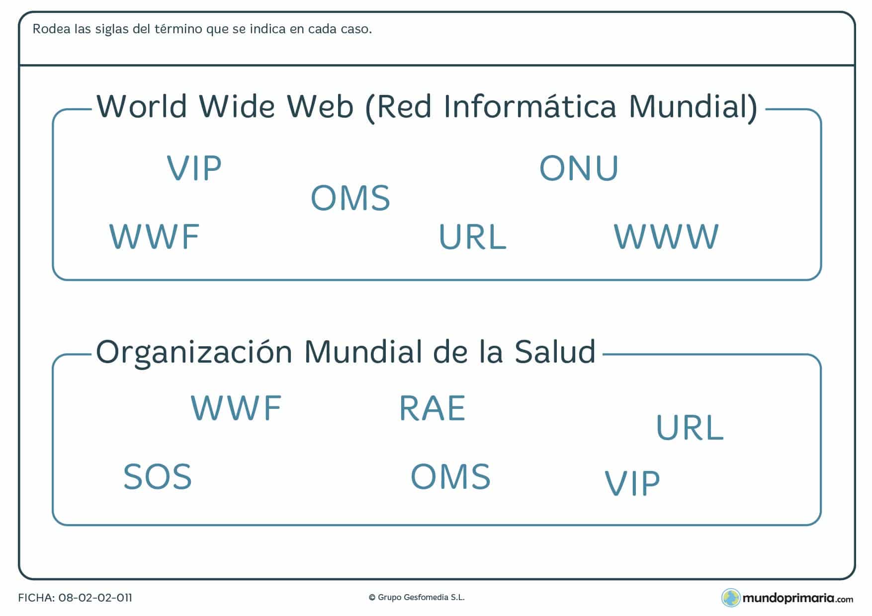 Ficha de lenguaje sobre siglas para 6º curso de Primaria