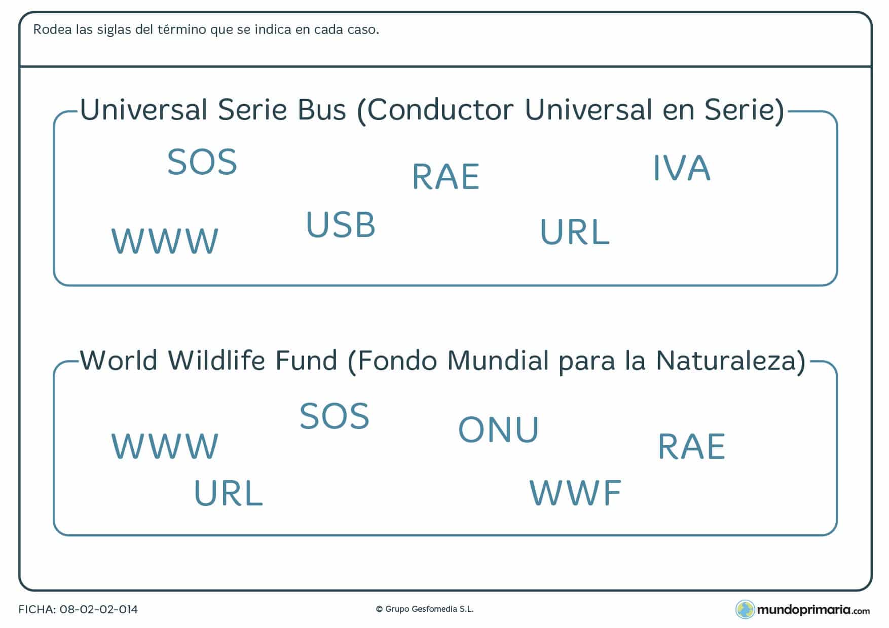 Ficha de reconocer las siglas que componen a un organismo para 6º
