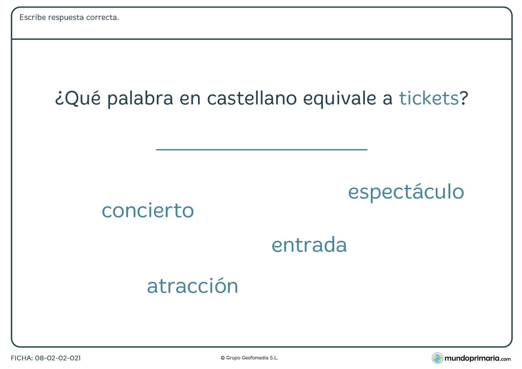 Ficha de escribir la respuesta sobre anglicismos para 6º de Primaria