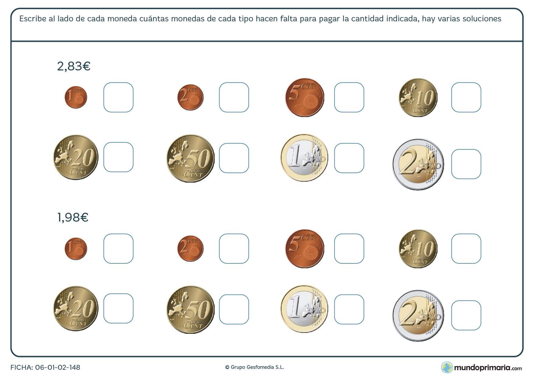 Sumar hasta 3 euros con monedas de todos los tipos para 4º