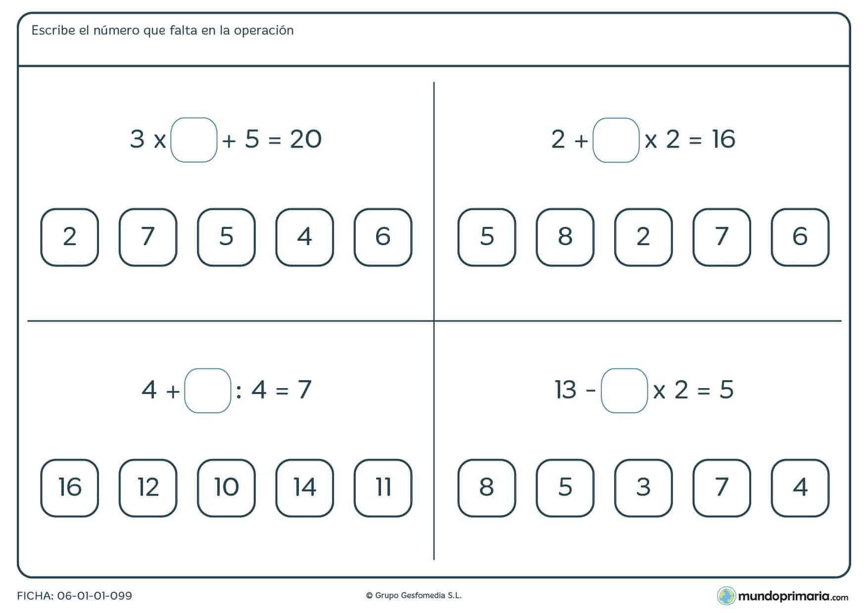 Escoger una de las cifras y realizar ejercicios de matemáticas cuarto