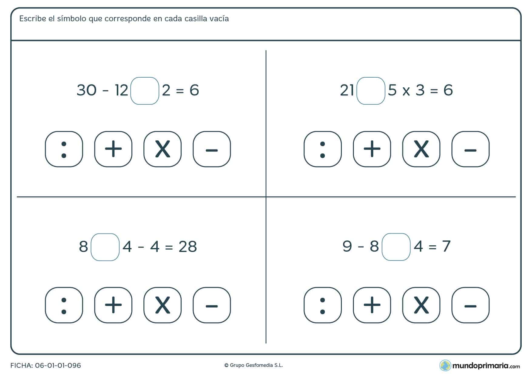 Falta un símbolo operacional para niños de cuarto deben buscar cuál es