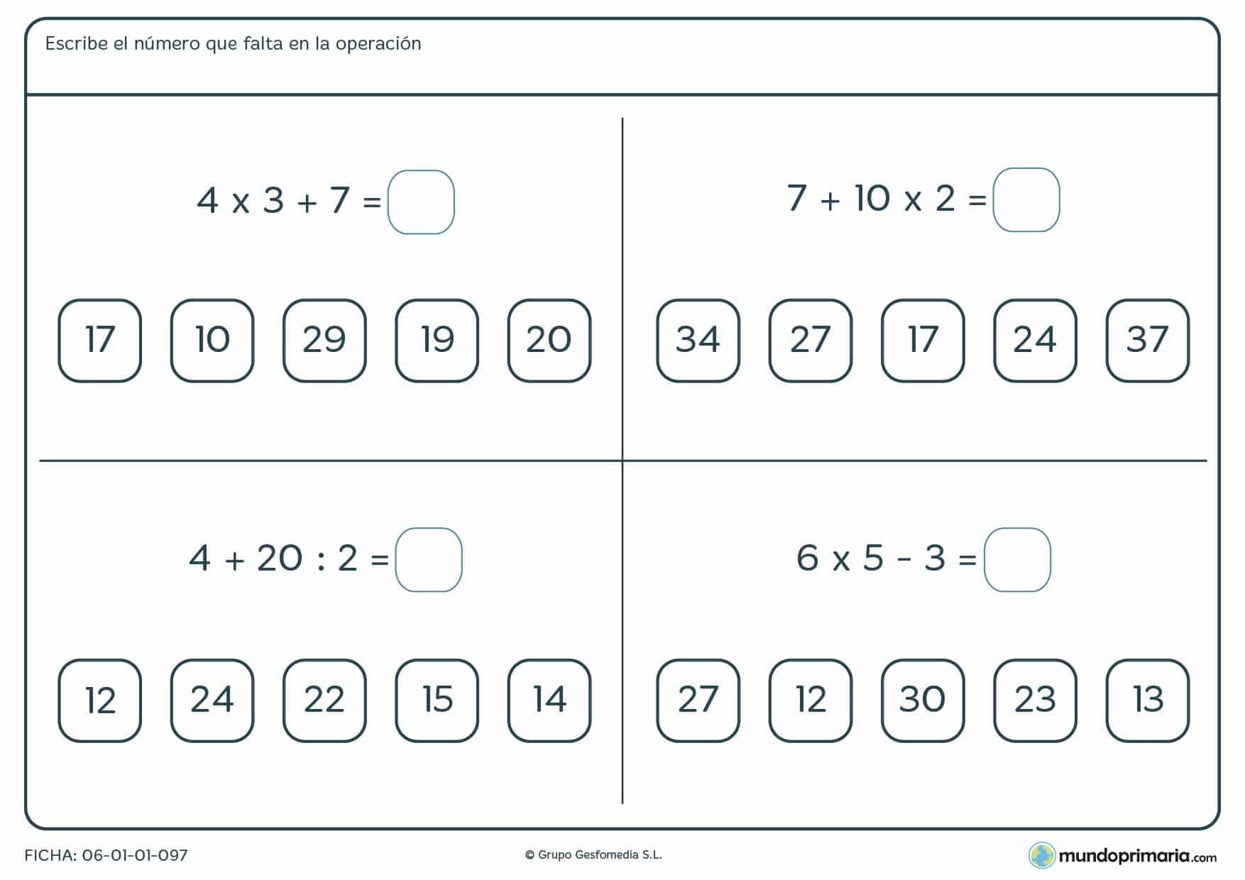 Elegir la solución a cada una de las ecuaciones y marcarla para cuarto