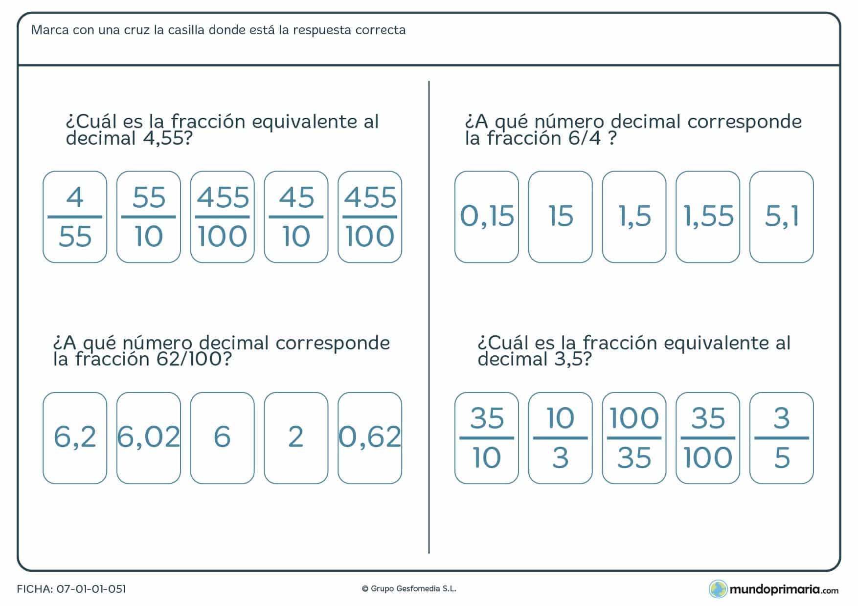 ¿Qué fracción corresponde a las planteadas? Para niños de 5º Primaria