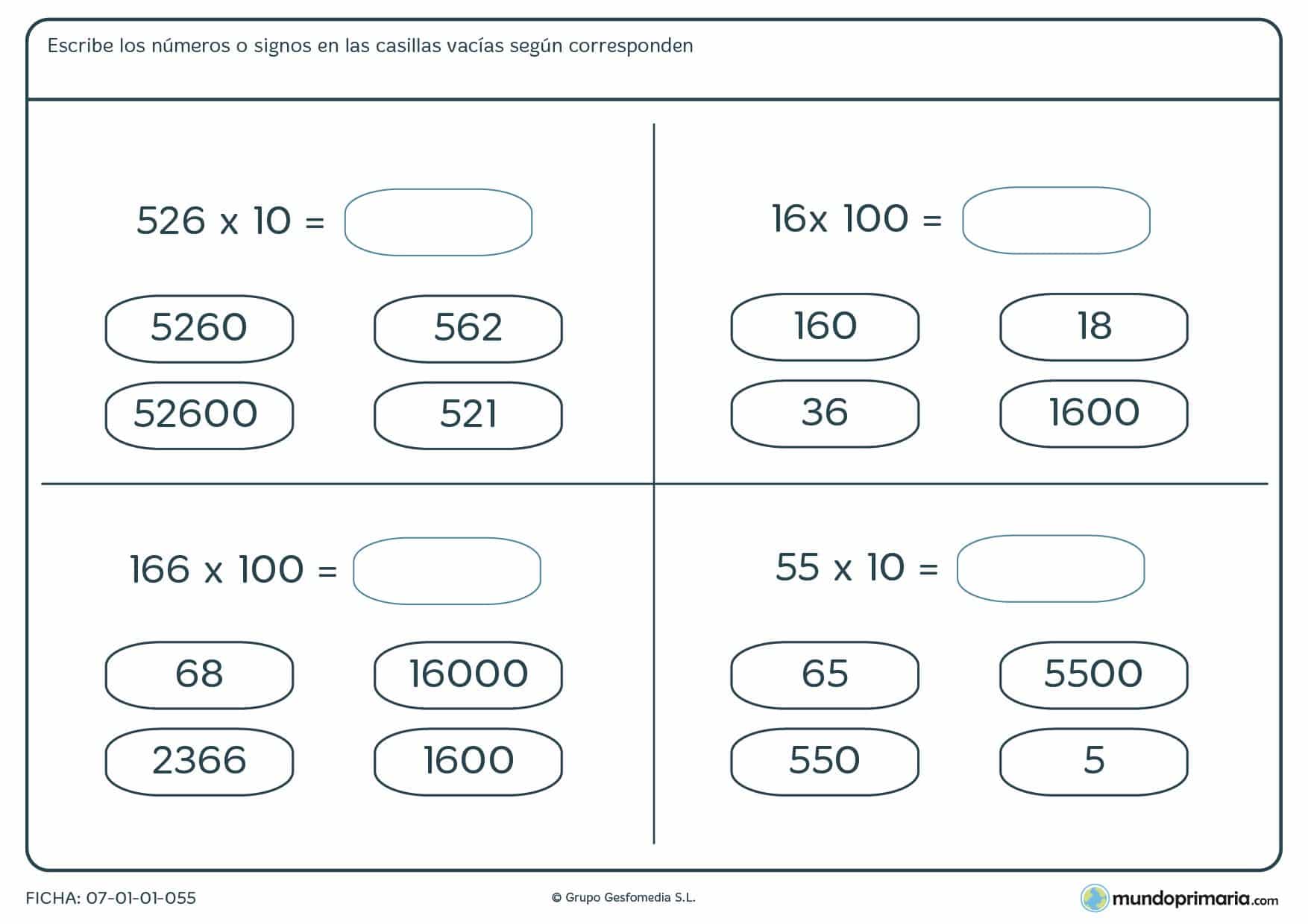 Encuentra la respuesta a estas multiplicaciones para Primaria