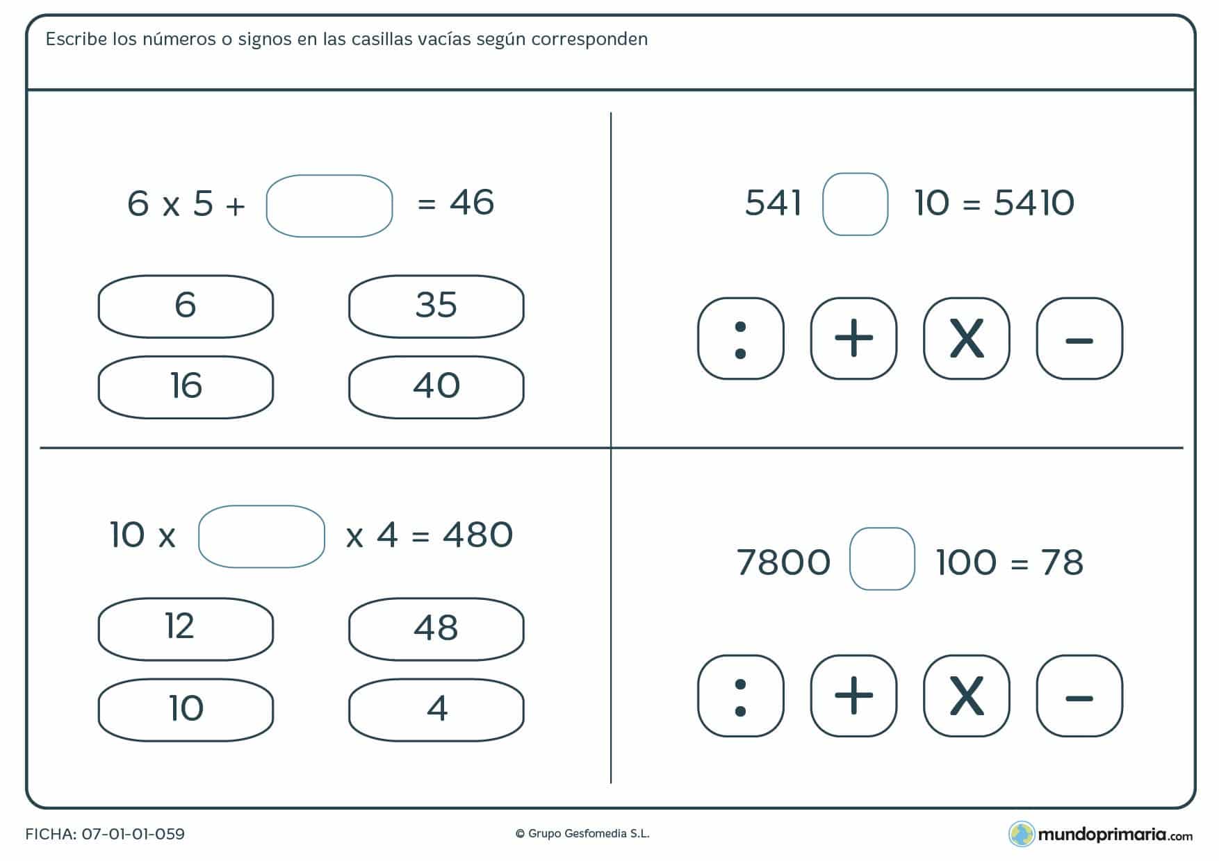 Encuentra los números y signos correctos para terminar las operaciones