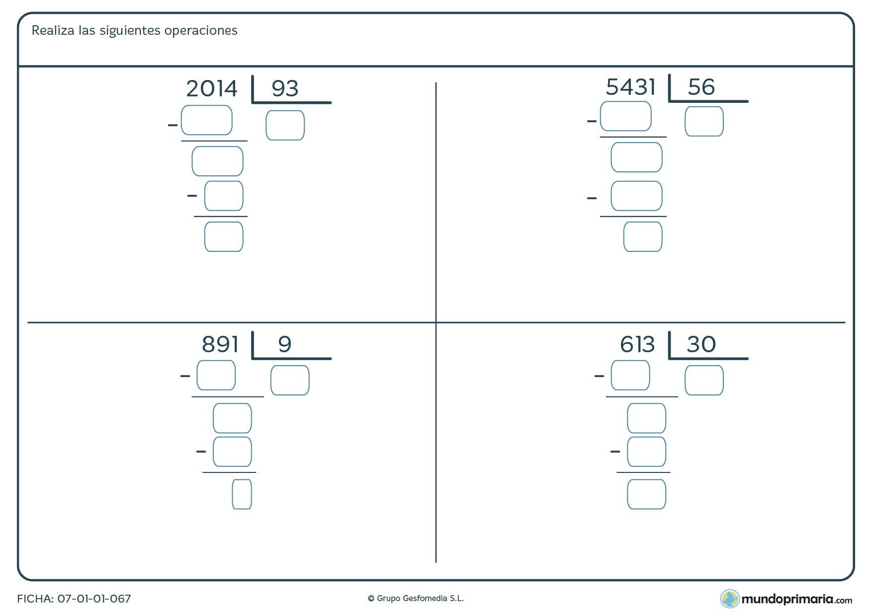 Ficha de realizar las operaciones de división para alumnos de 5º