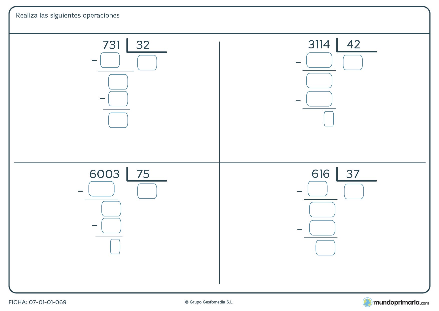 Realiza las operaciones de división para superar la ficha de Primaria