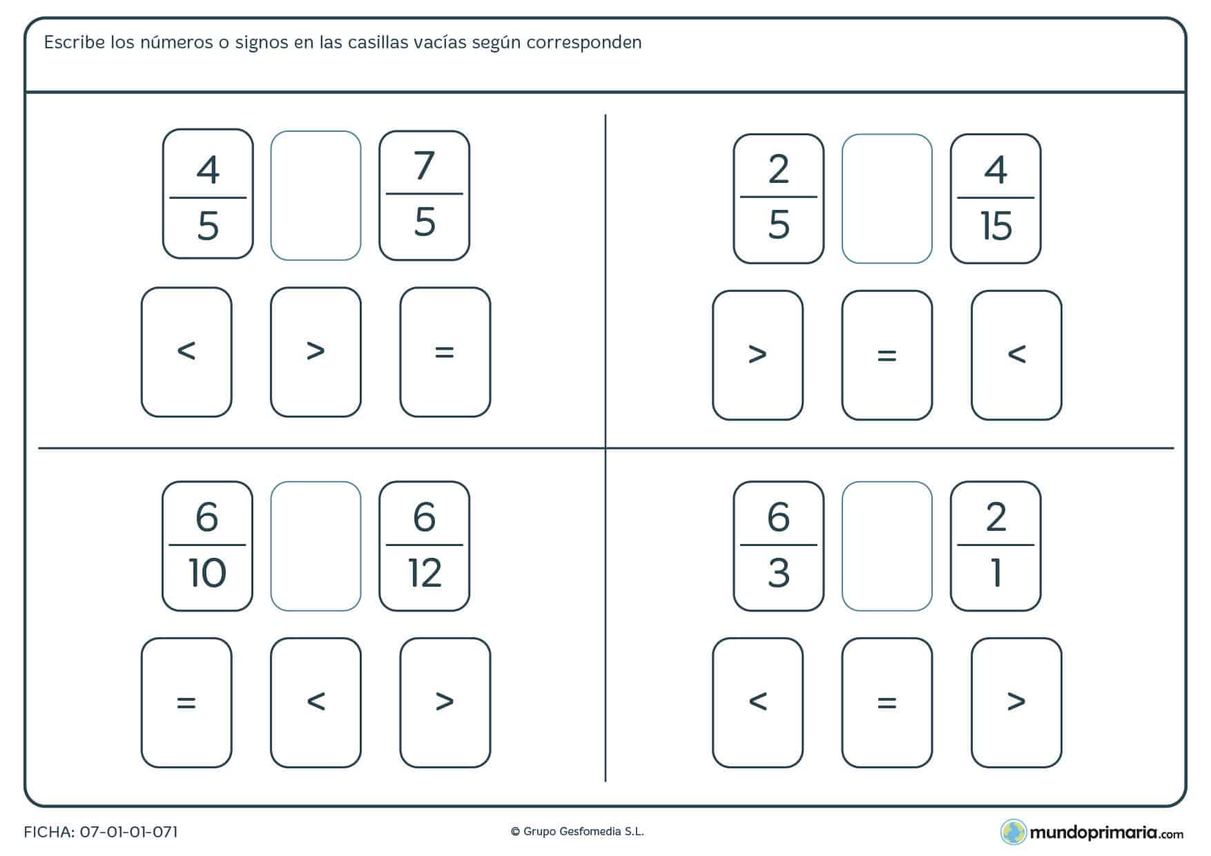 Ficha para escribir en el hueco la opción válida para niños de 5º