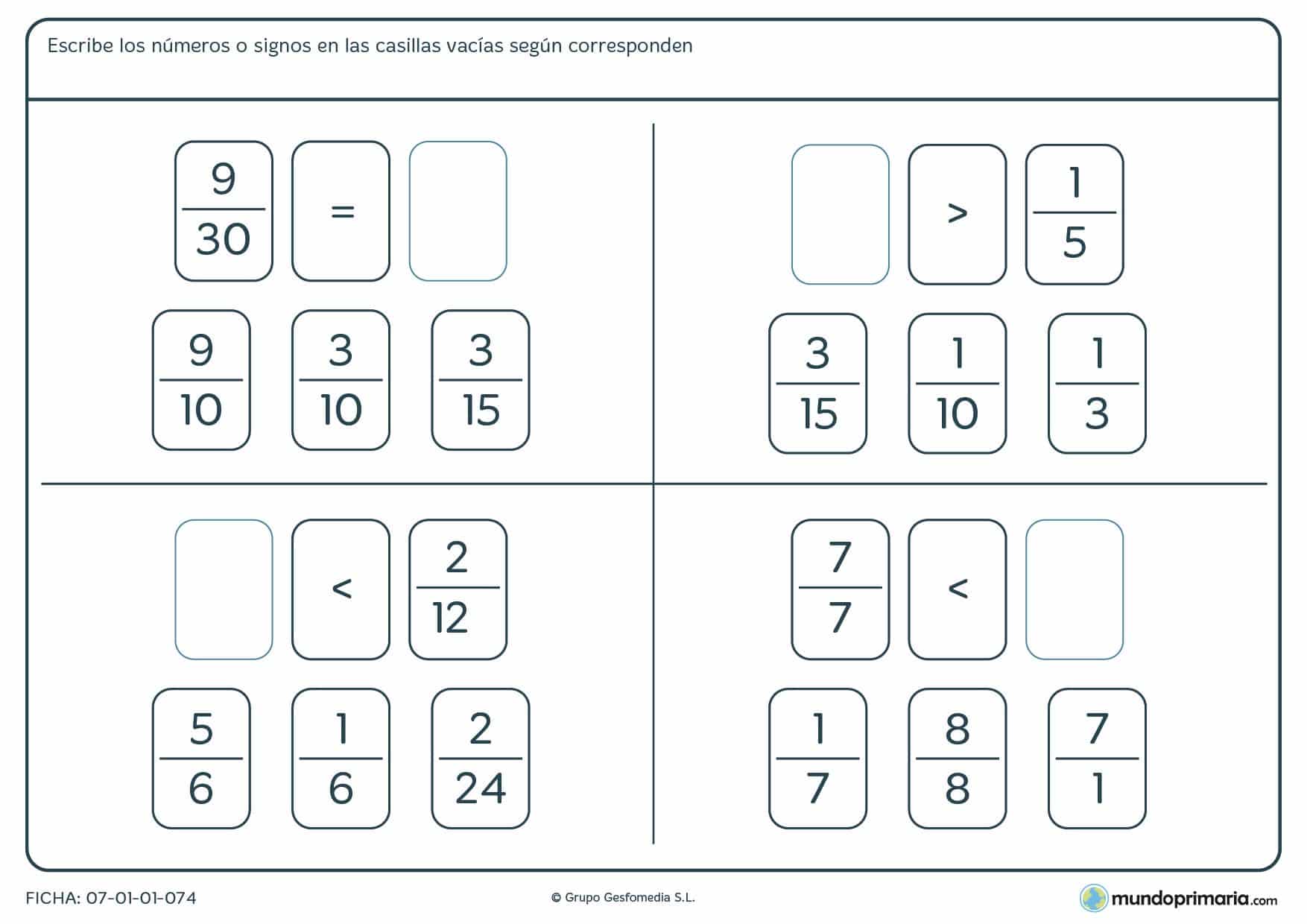 Ficha de escoger la fracción apropiada para superar la ficha de 5º